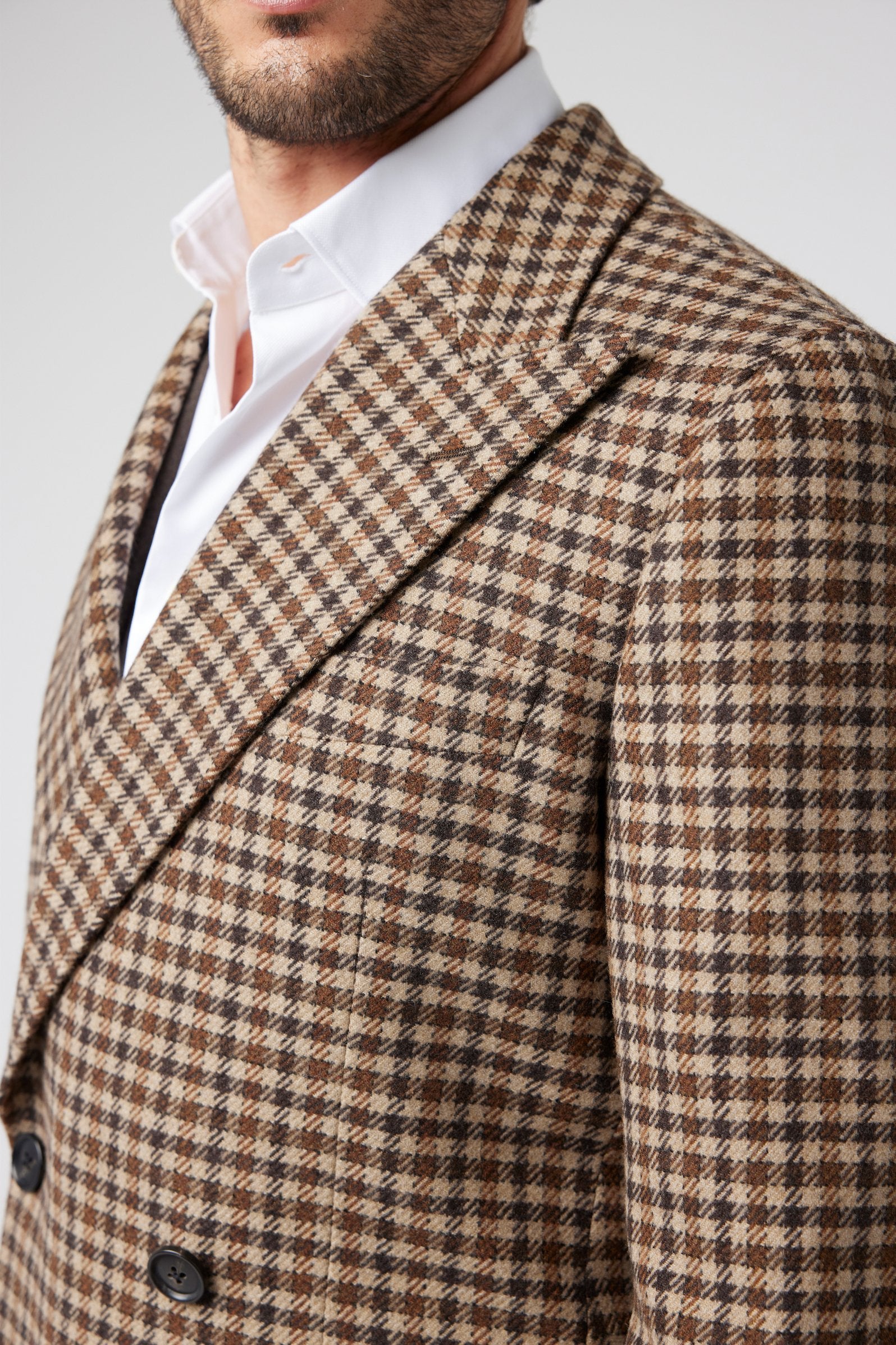 Plaid Brown Double-breasted Coat - Samir Bachkami
