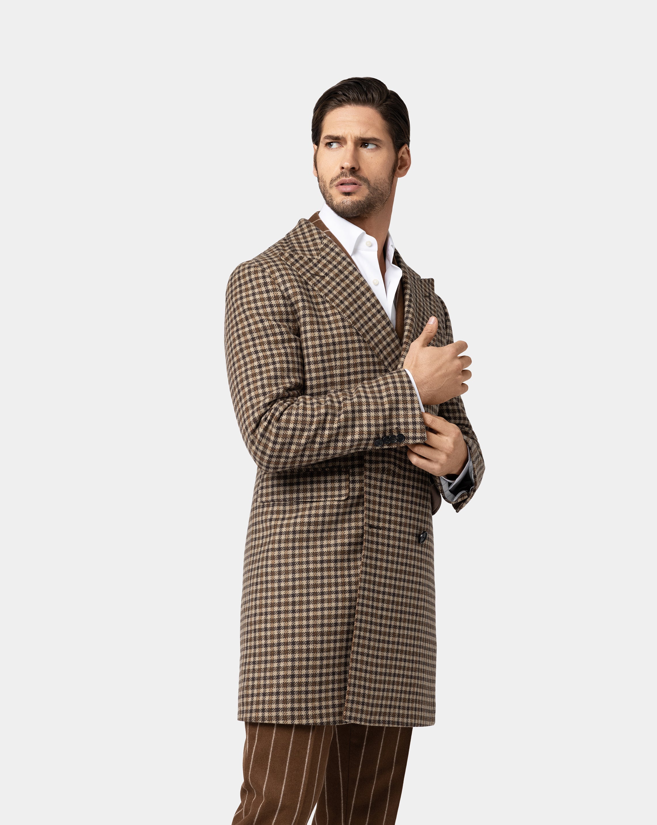 Plaid Brown Double-breasted Coat - Samir Bachkami