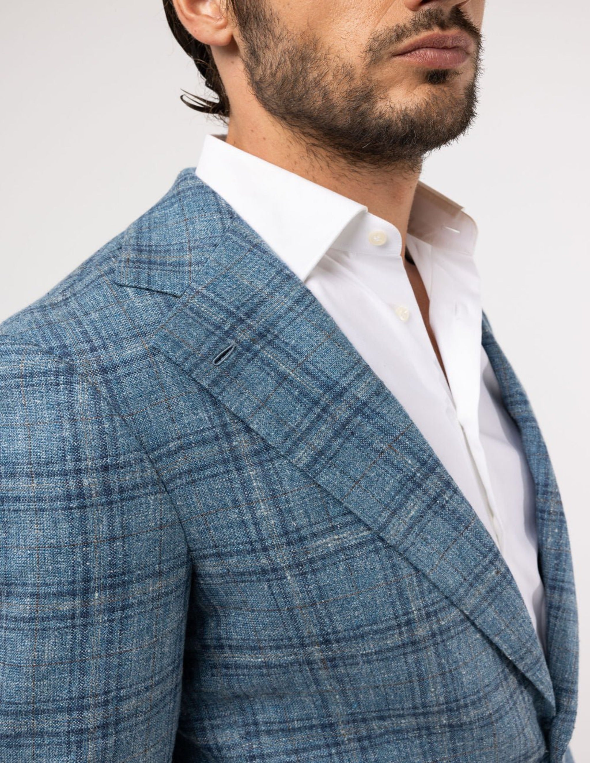 Textured Light Blue Notch Jacket - Samir Bachkami