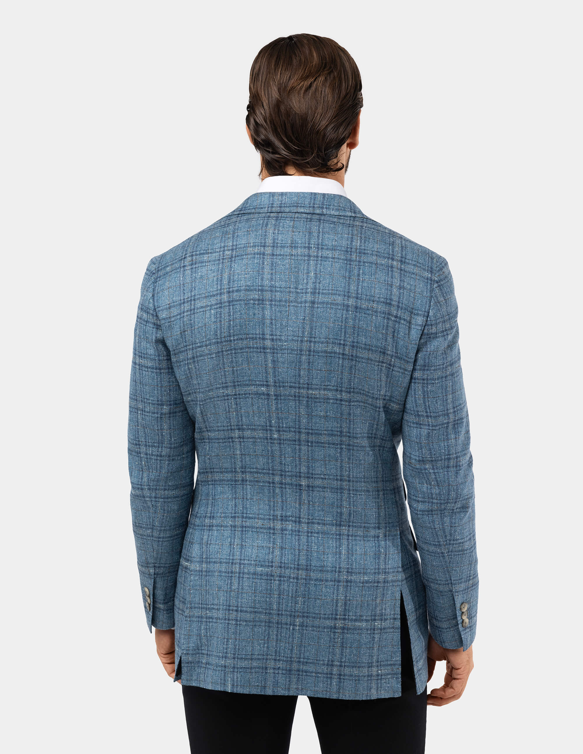 Textured Light Blue Notch Jacket - Samir Bachkami