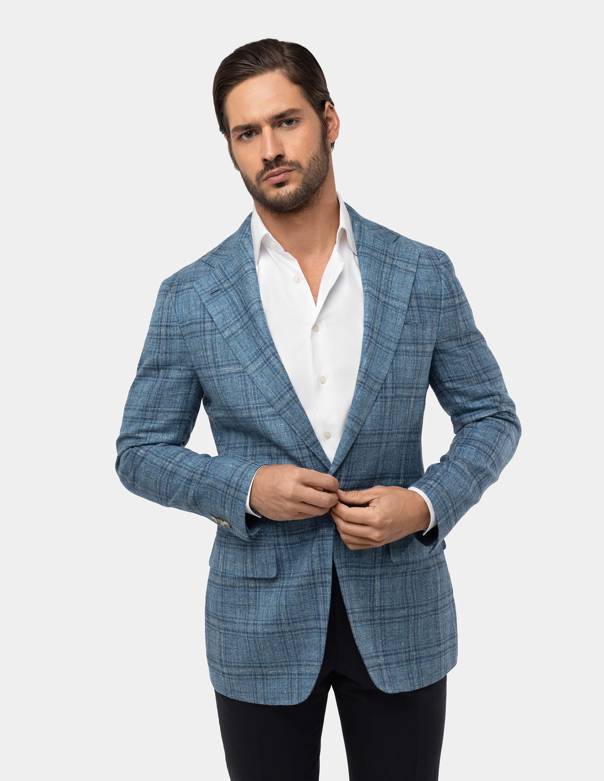 Textured Light Blue Notch Jacket - Samir Bachkami