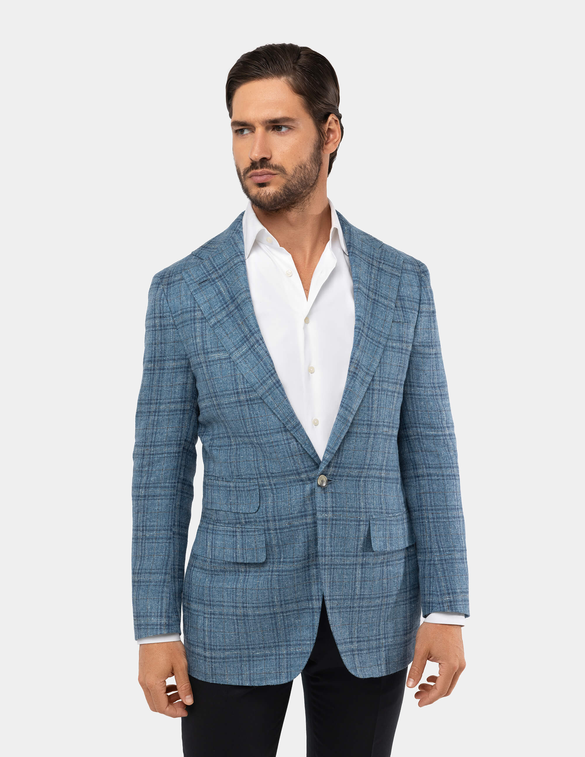 Textured Light Blue Notch Jacket - Samir Bachkami