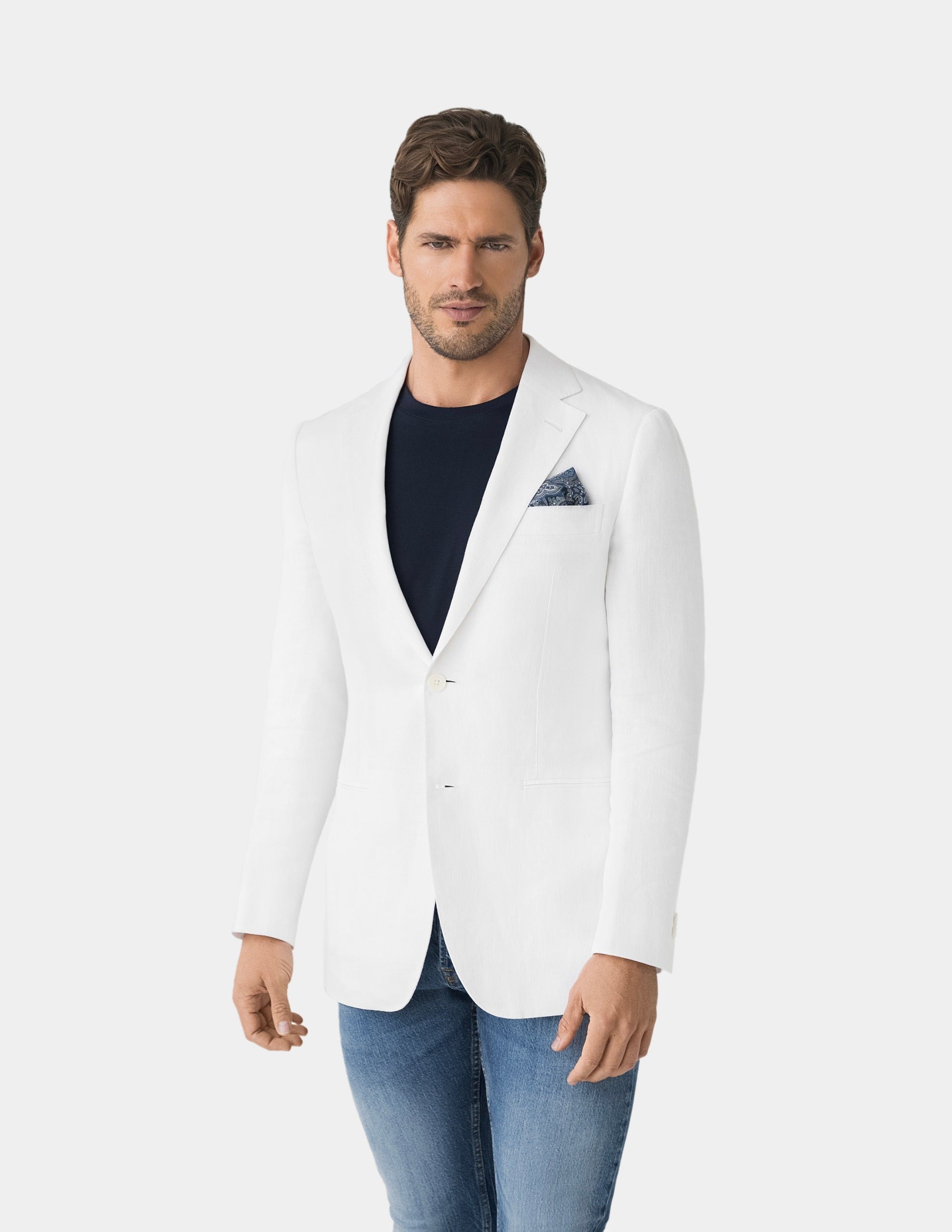 White Linen Single Breasted Jacket - Samir Bachkami