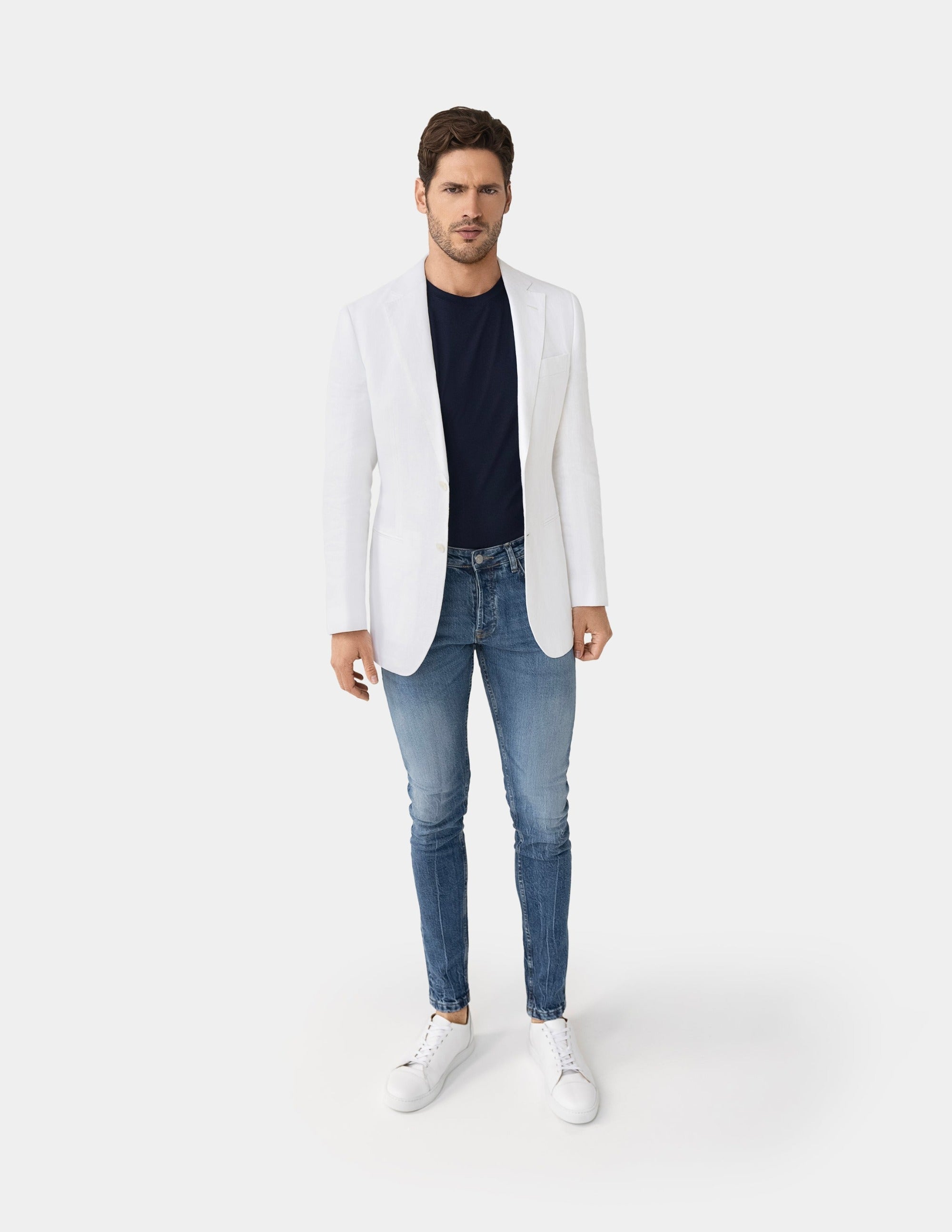 White Linen Single Breasted Jacket - Samir Bachkami