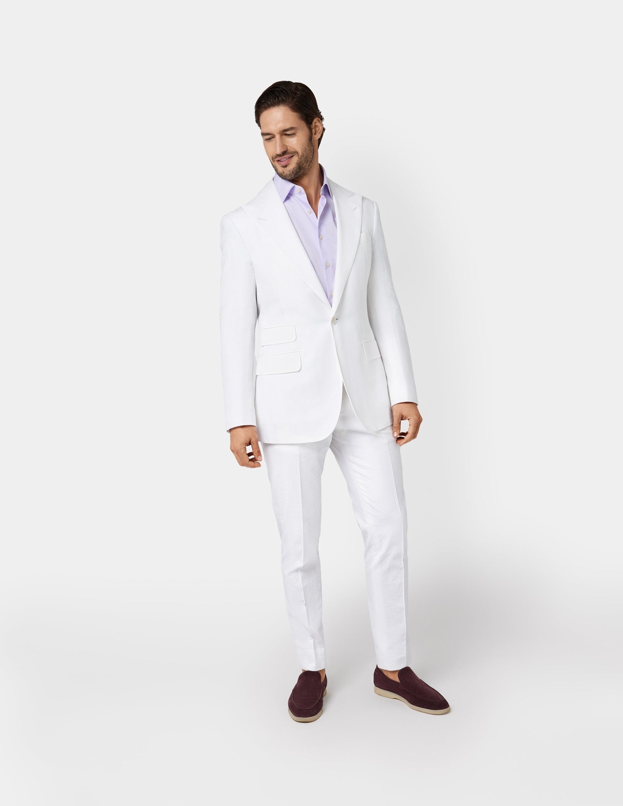 White Linen Single Breasted Peak Suit - Samir Bachkami