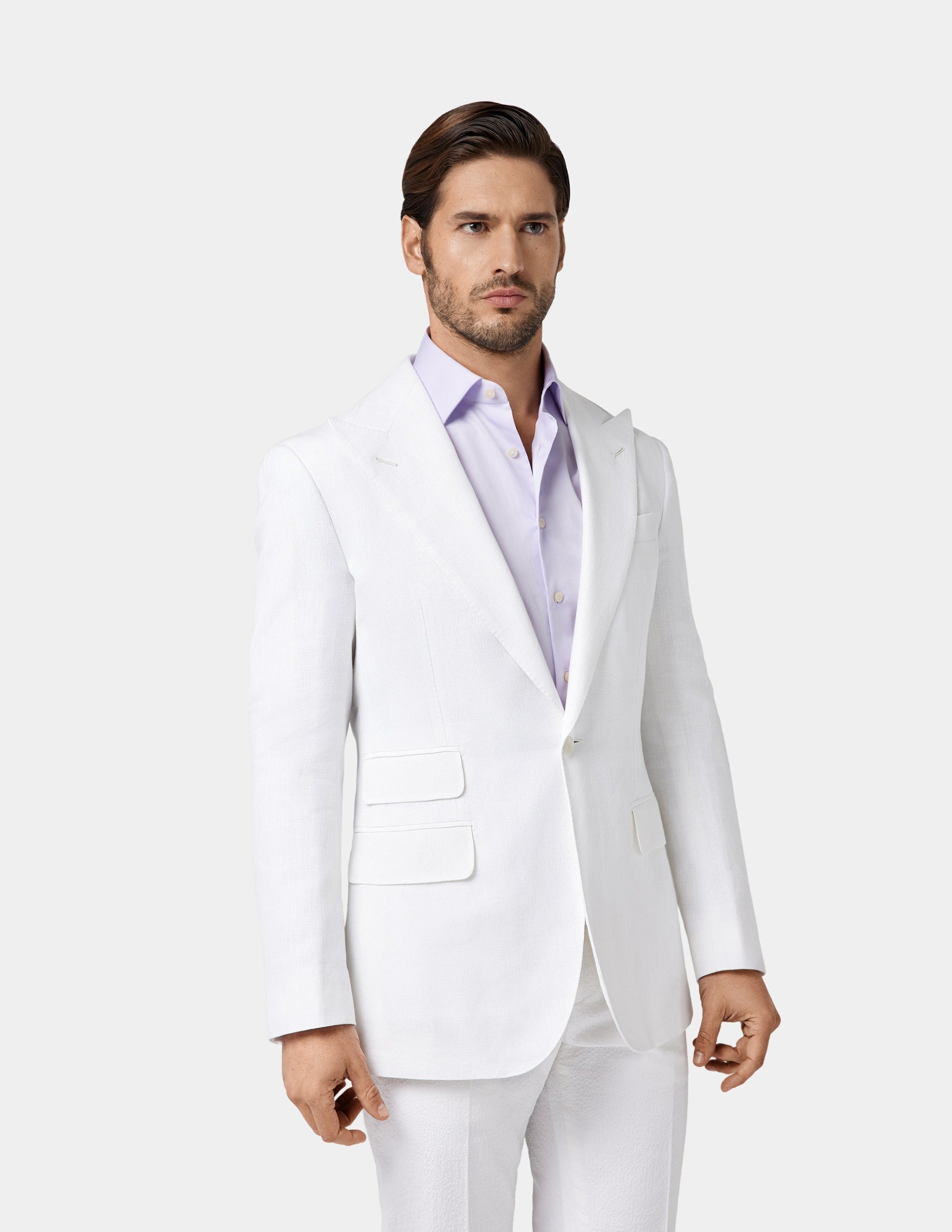 White Linen Single Breasted Peak Suit - Samir Bachkami