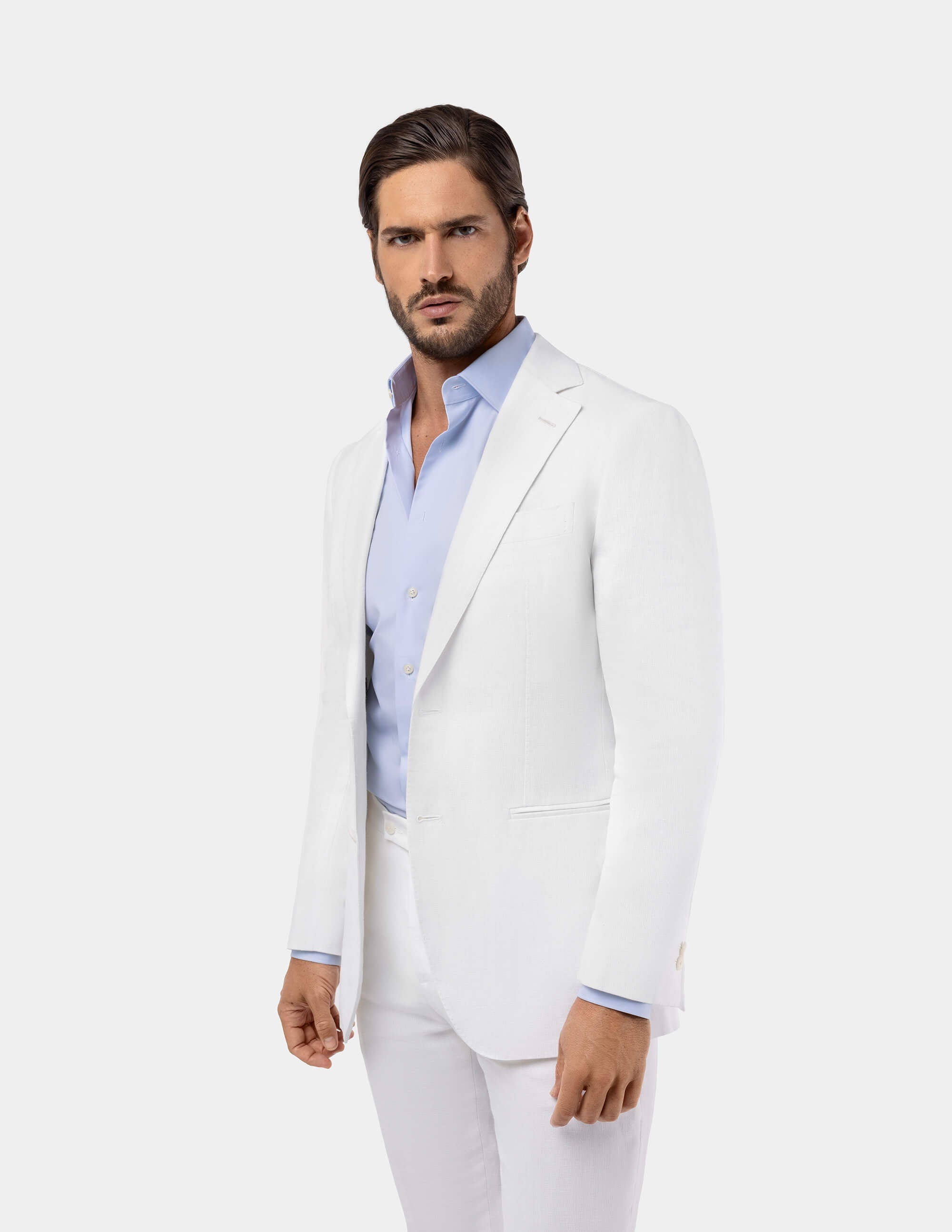 White Linen Single Breasted Suit - Samir Bachkami