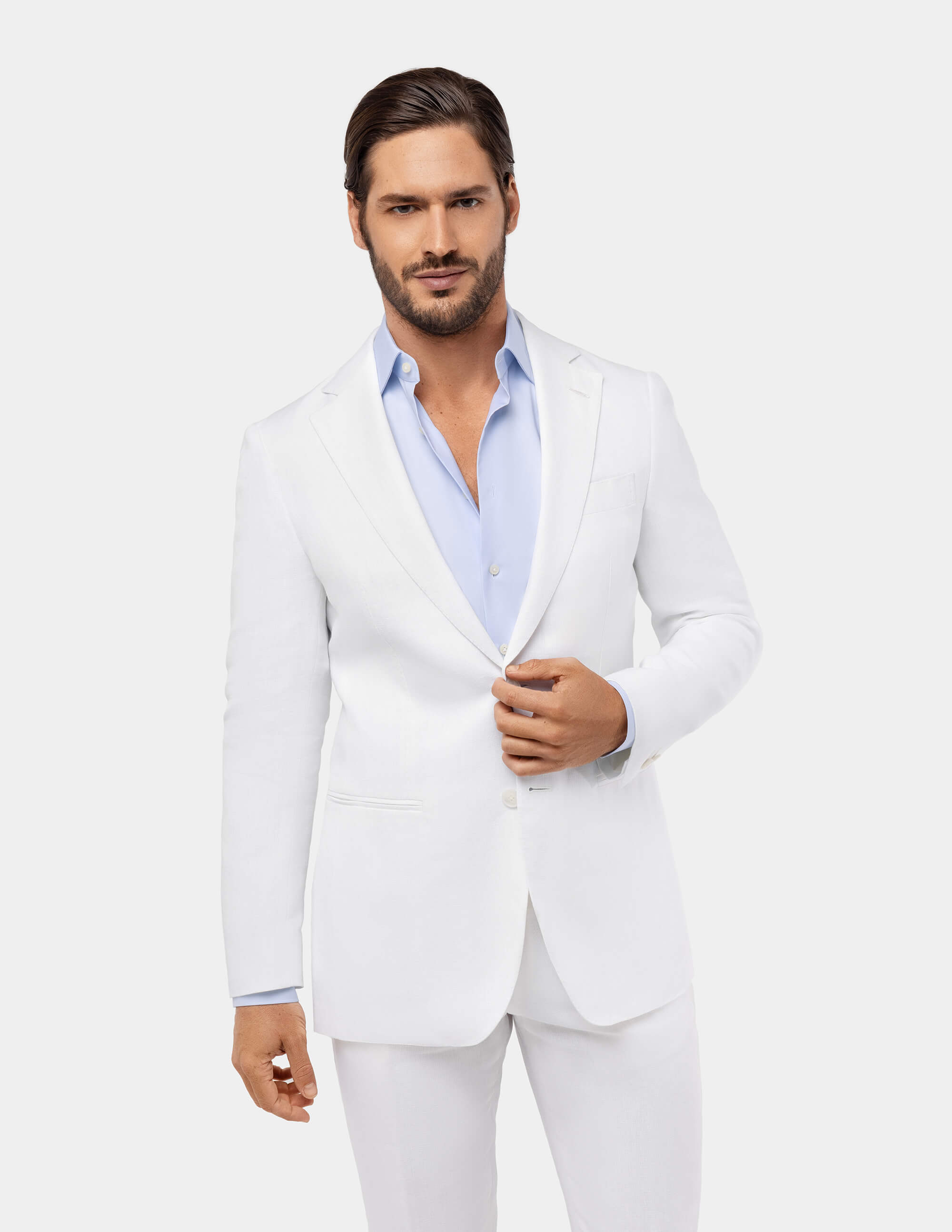 White Linen Single Breasted Suit - Samir Bachkami
