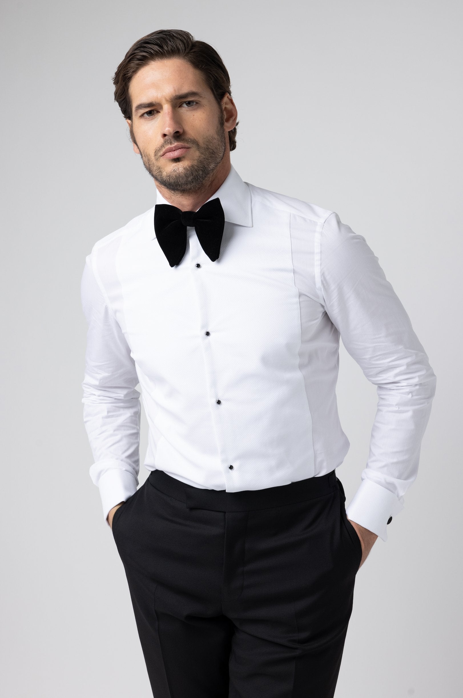 White Subtle Sheen Tuxedo Premium Giza Shirt – The Foomer