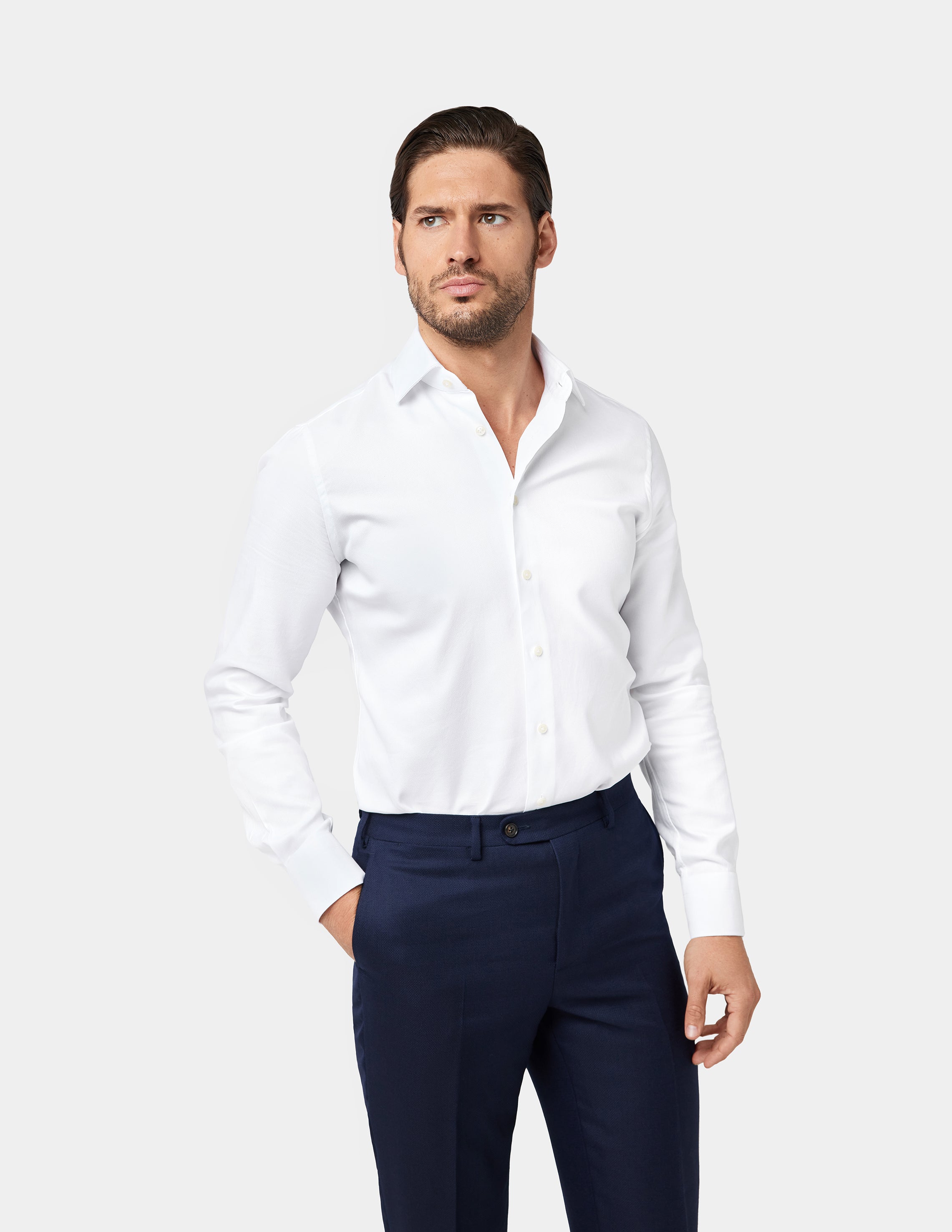 White Textured Slim Fit Shirt - Samir Bachkami
