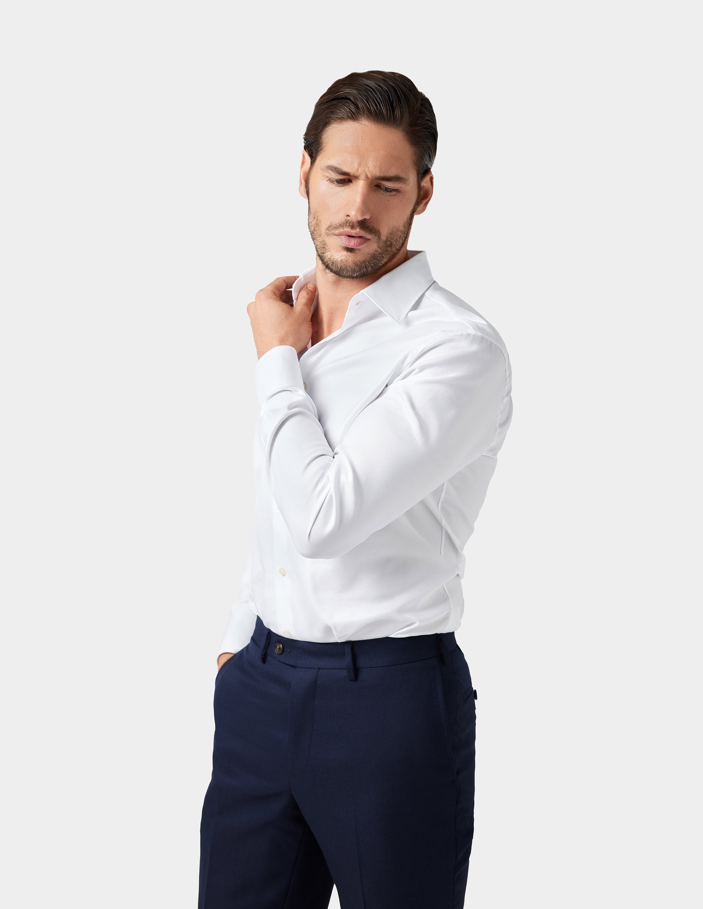 White Textured Slim Fit Shirt - Samir Bachkami