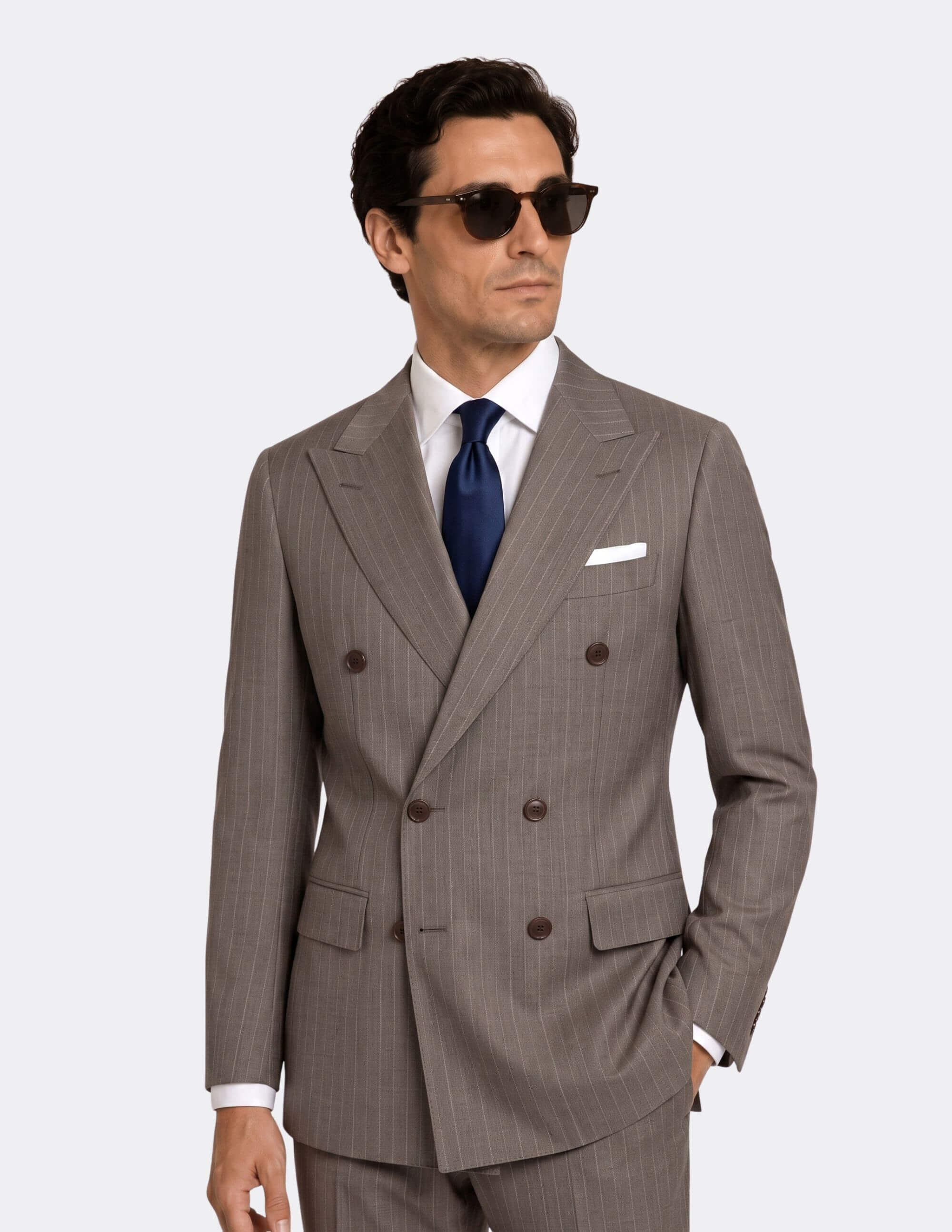 The Taupe Pinstripe Double-Breasted Suit