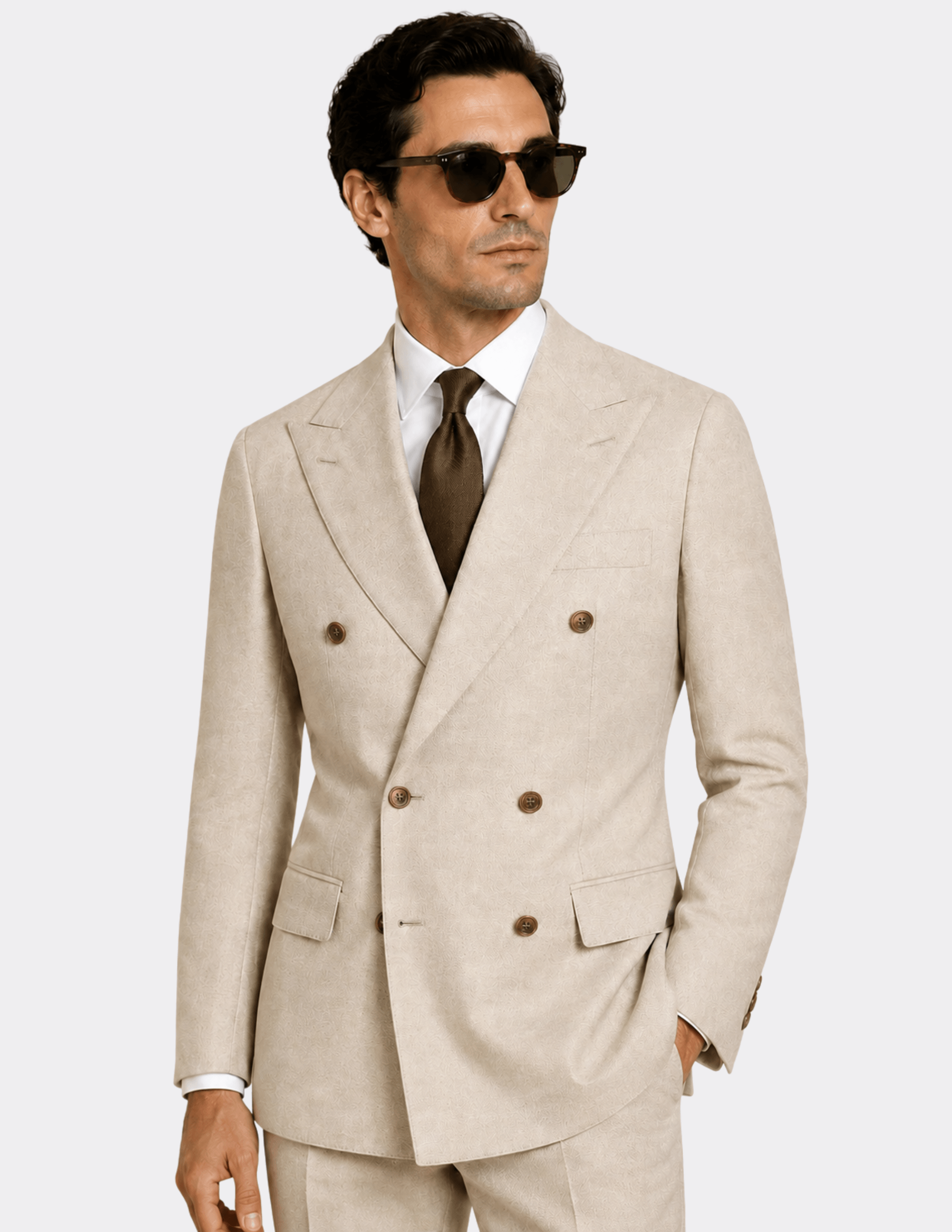 Capri Herringbone Double-Breasted Suit