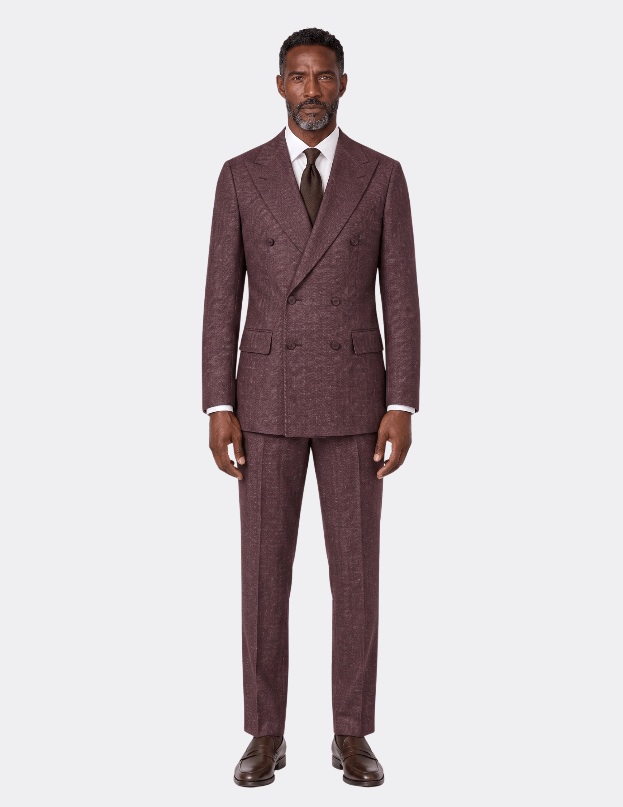 Bordeaux Herringbone Double-Breasted Suit