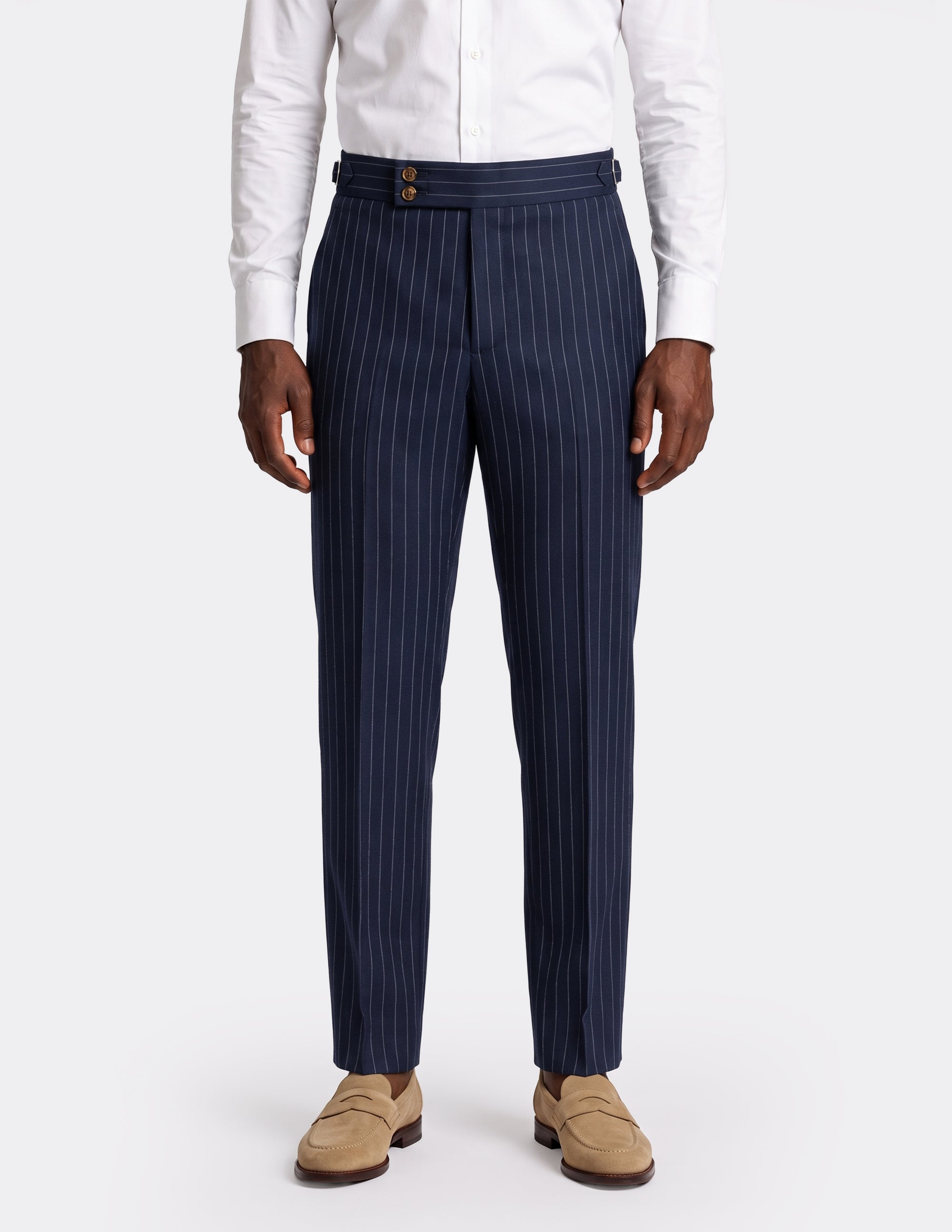 The Asti Navy Pinstripe DB Trousers