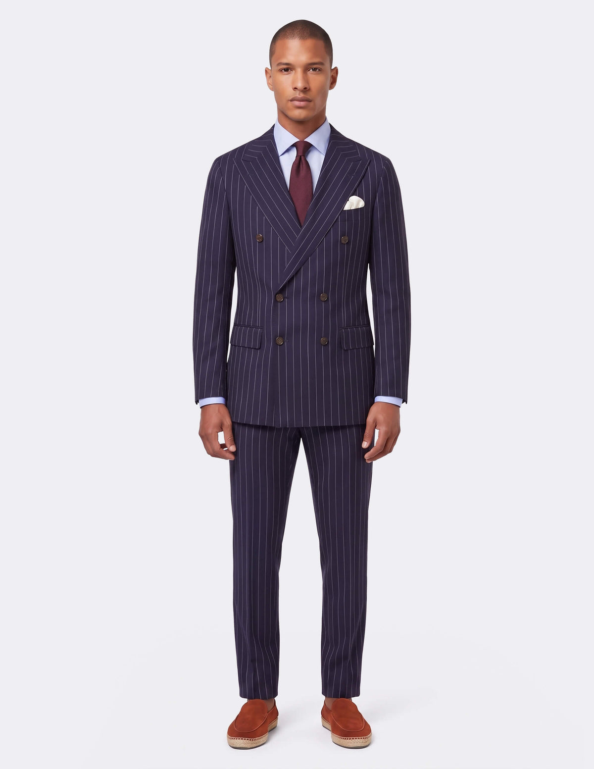 Dark Blue White Stripes Wool Double Breasted Suit - Samir Bachkami