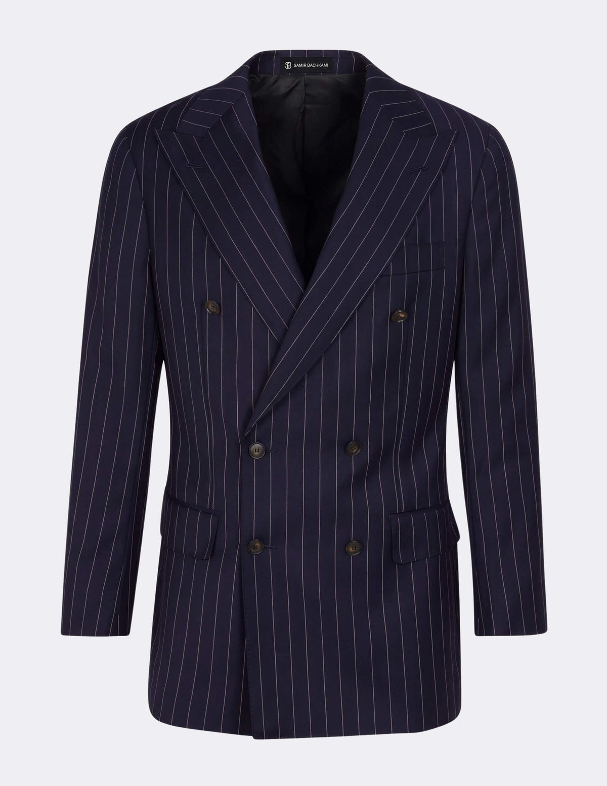 Dark Blue White Stripes Wool Double Breasted Suit - Samir Bachkami