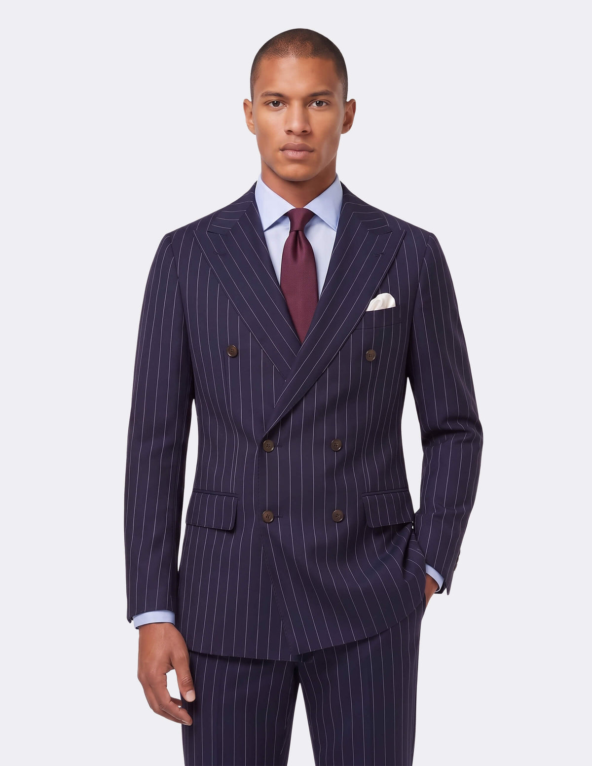 Dark Blue White Stripes Wool Double Breasted Suit - Samir Bachkami