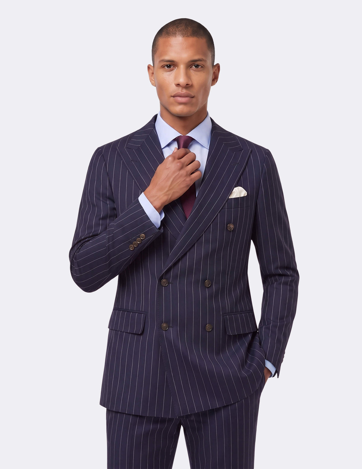 Dark Blue White Stripes Wool Double Breasted Suit - Samir Bachkami