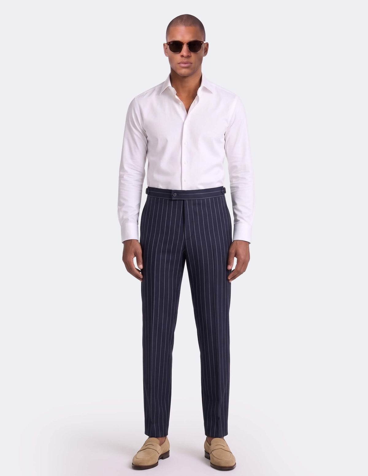 Dark Blue White Stripes Wool Trousers - MTO - Samir Bachkami