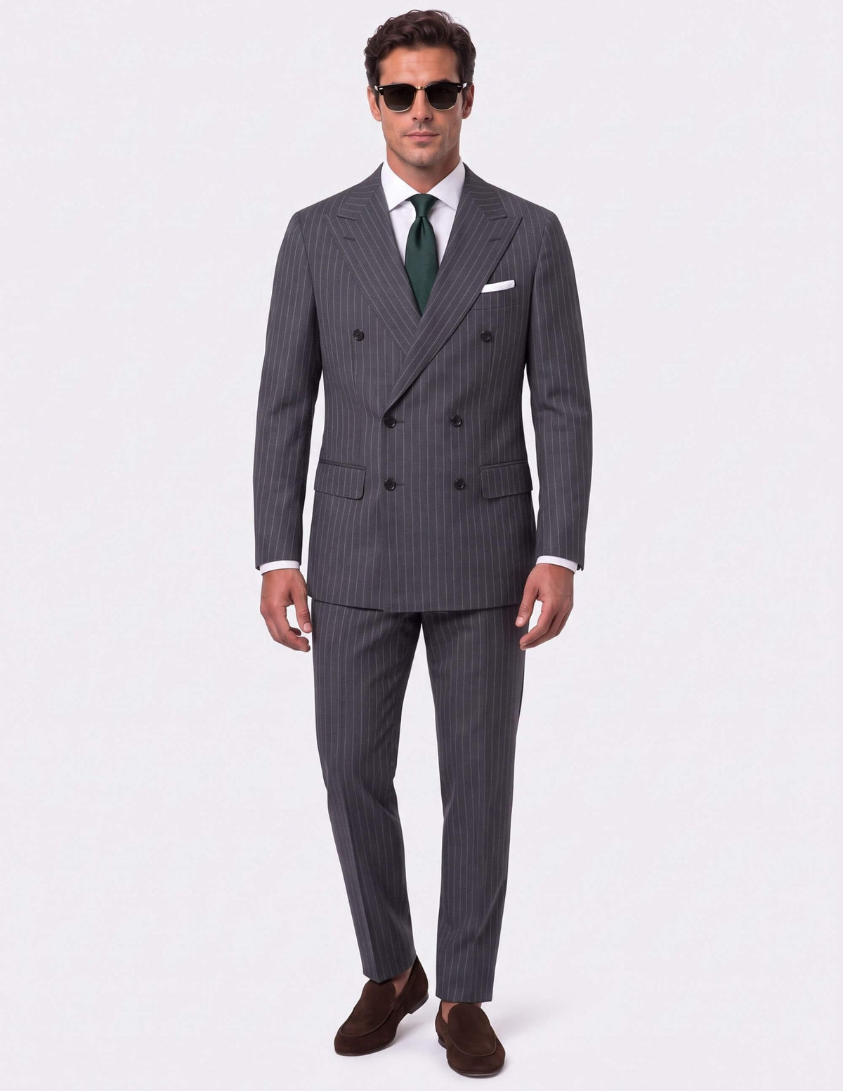 Dark Grey White Stripes Wool Double Breasted Suit - Samir Bachkami
