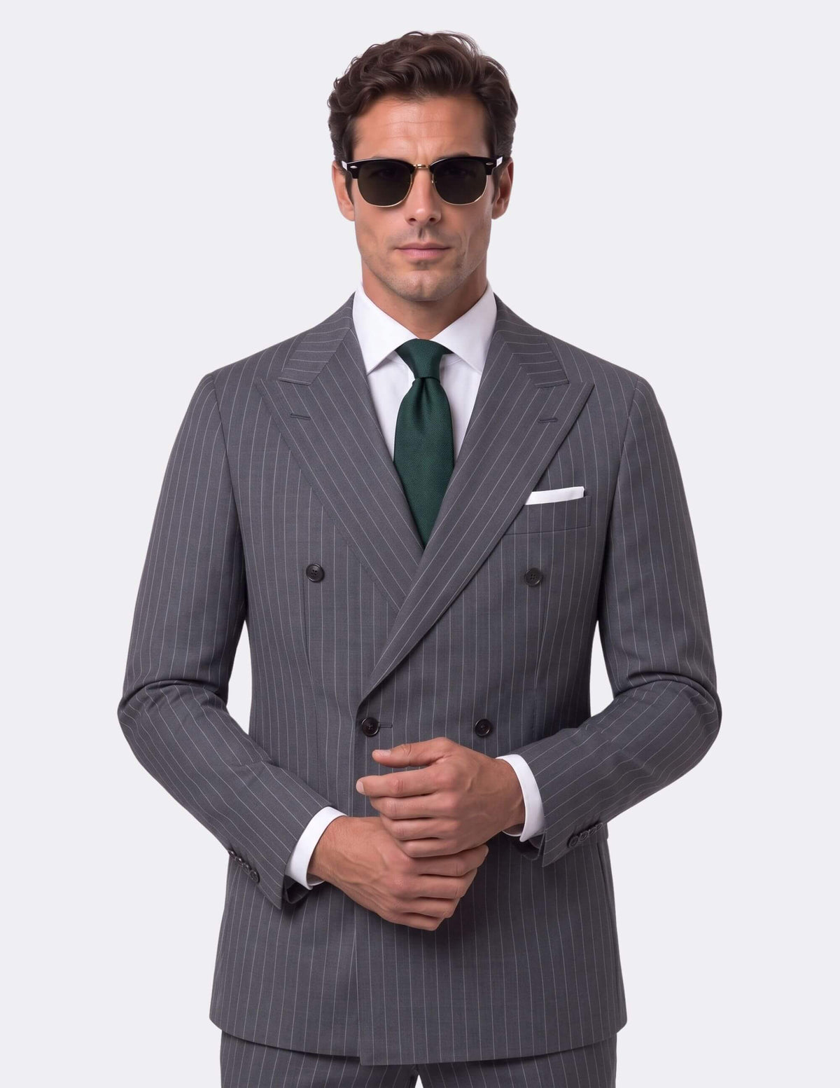 Dark Grey White Stripes Wool Double Breasted Suit - Samir Bachkami