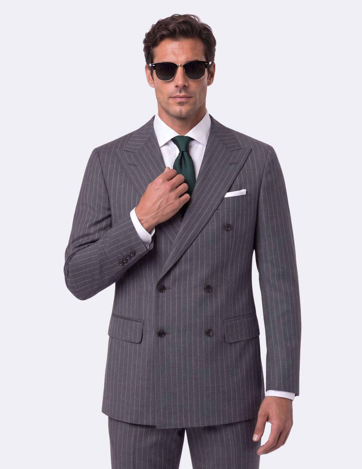 Dark Grey White Stripes Wool Double Breasted Suit - Samir Bachkami