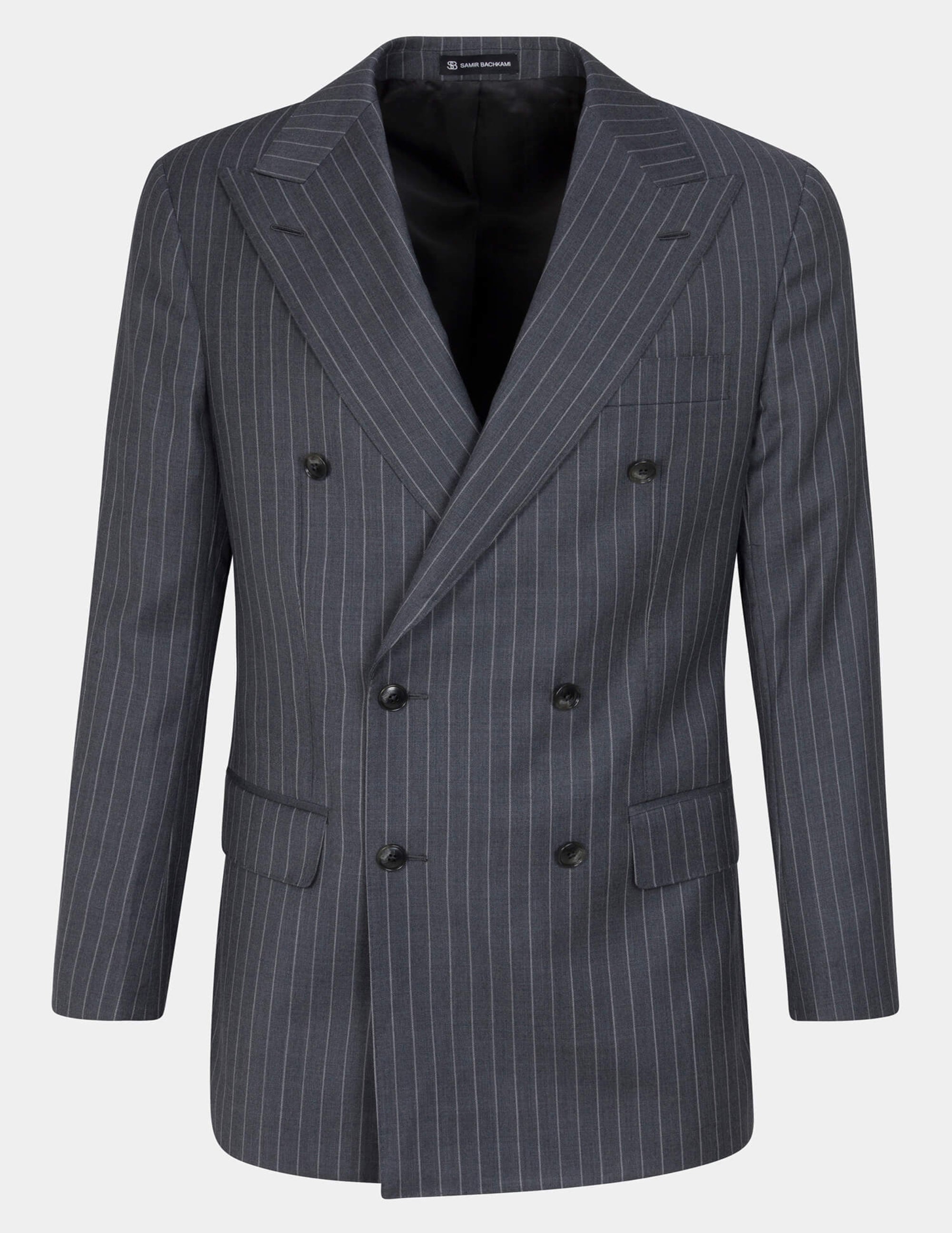 Dark Grey White Stripes Wool Double Breasted Suit - Samir Bachkami