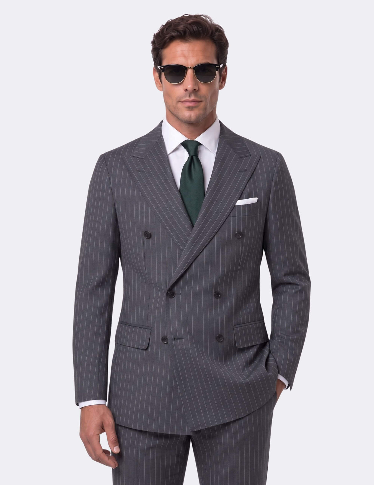 Dark Grey White Stripes Wool Double Breasted Suit - Samir Bachkami