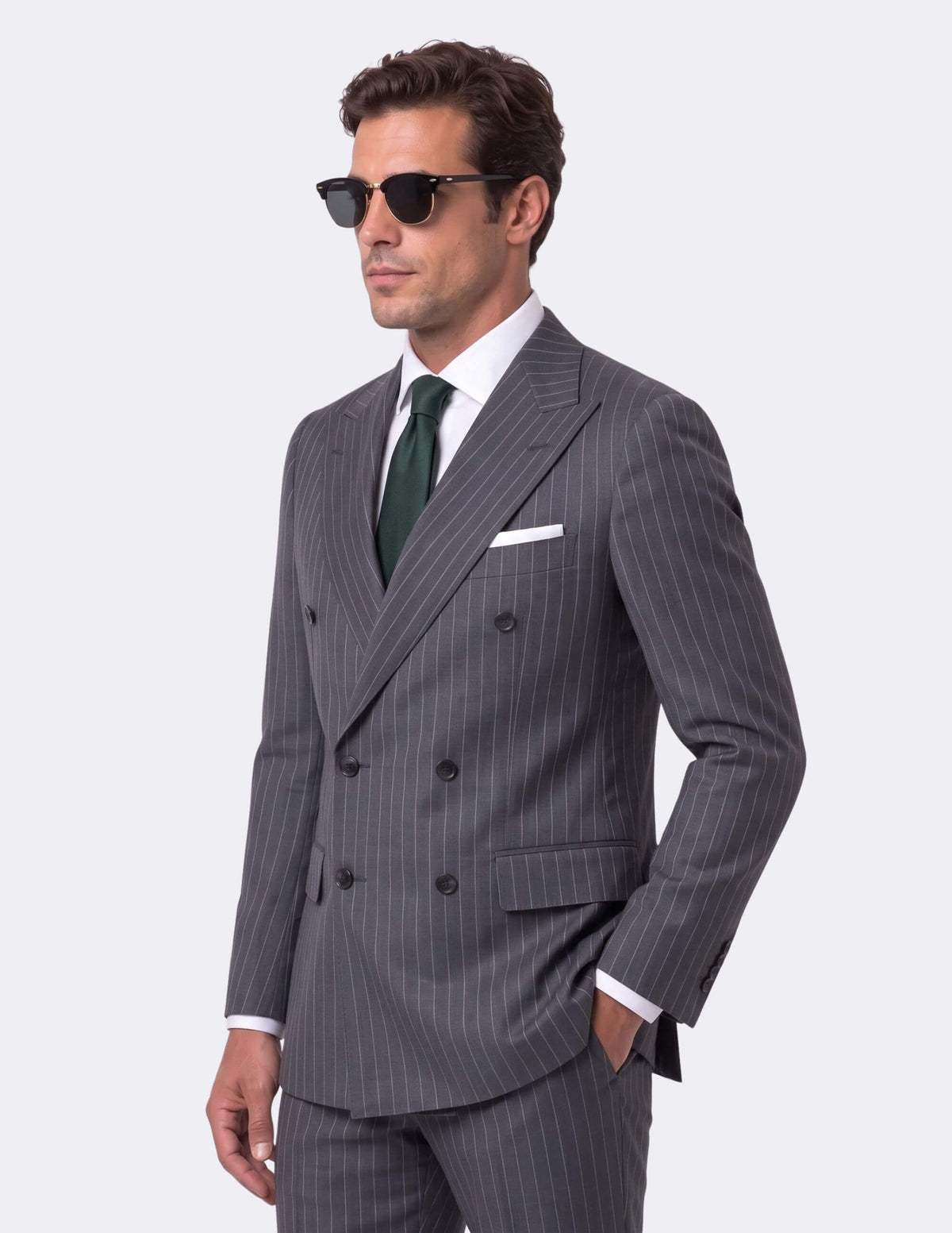 Dark Grey White Stripes Wool Double Breasted Suit - Samir Bachkami