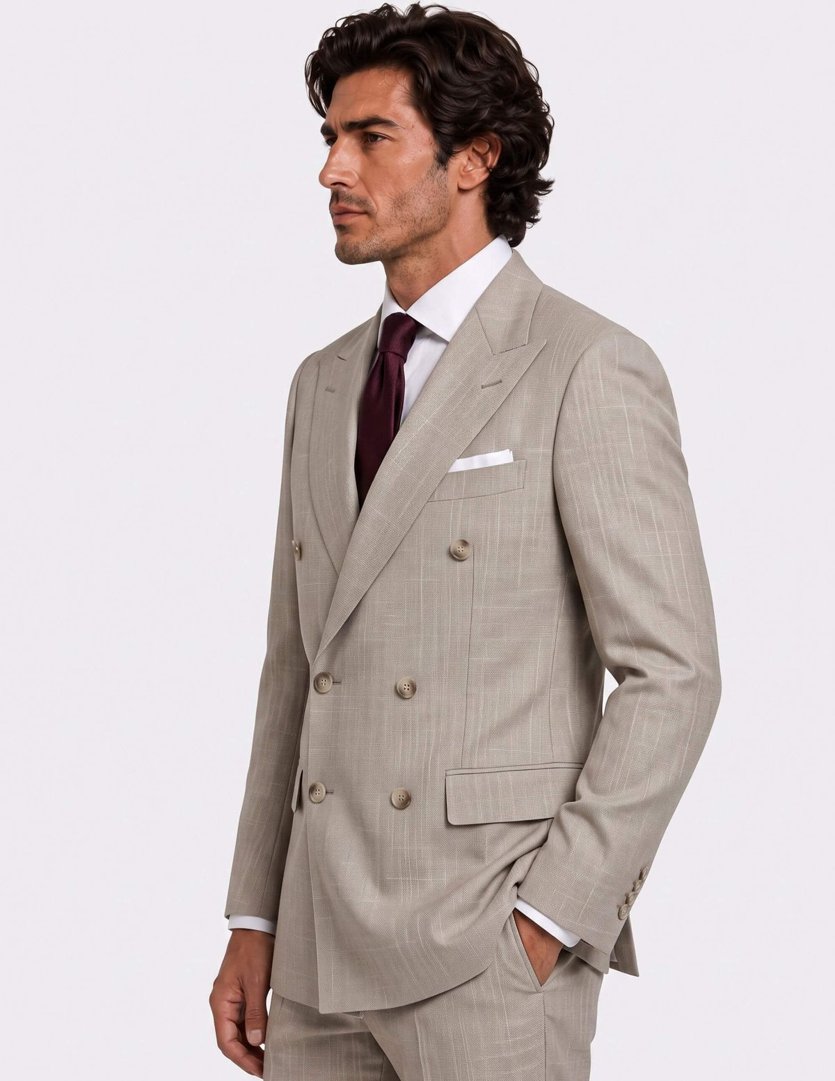 The Lecce Taupe Stripe Double-Breasted Suit