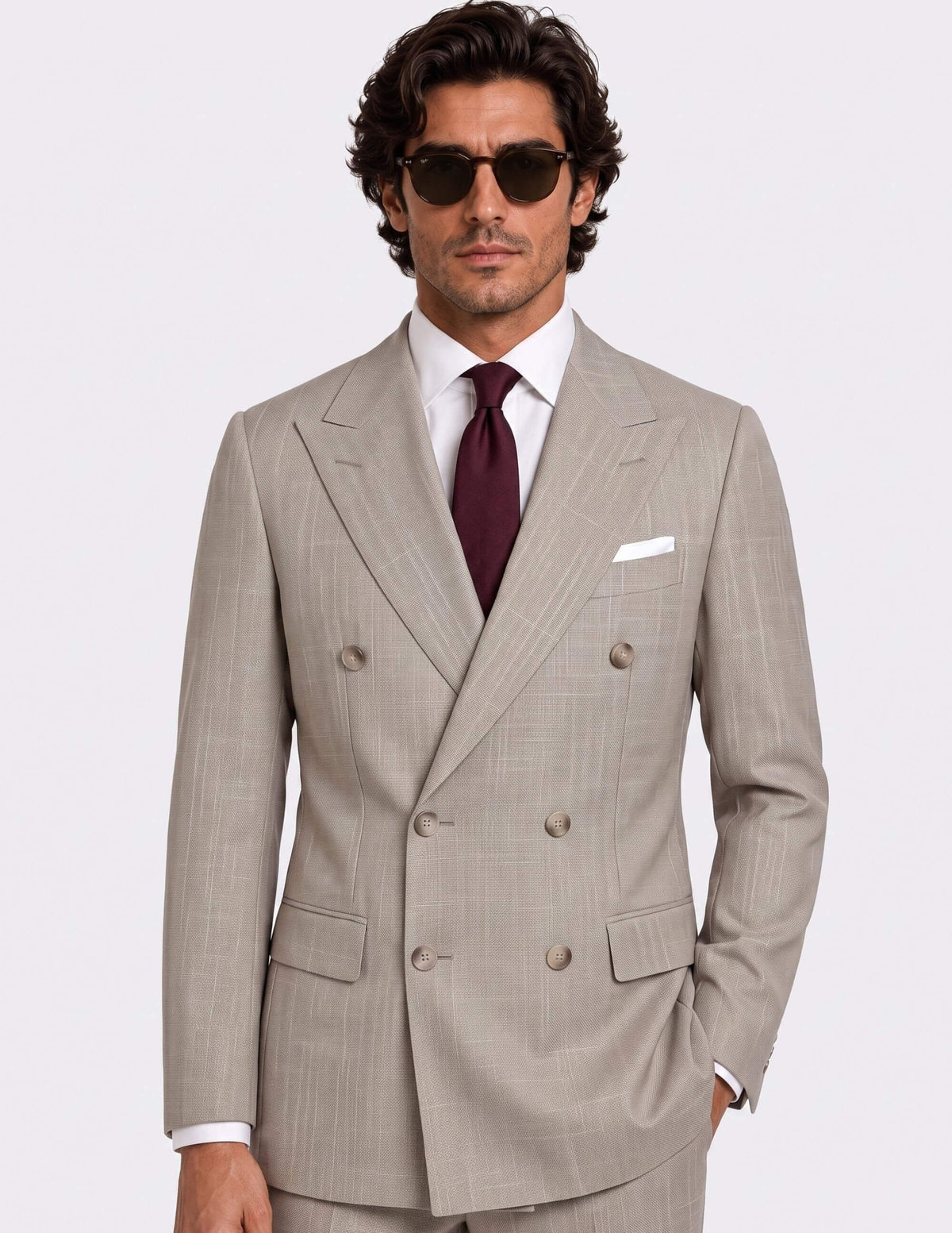 The Lecce Taupe Stripe Double-Breasted Suit