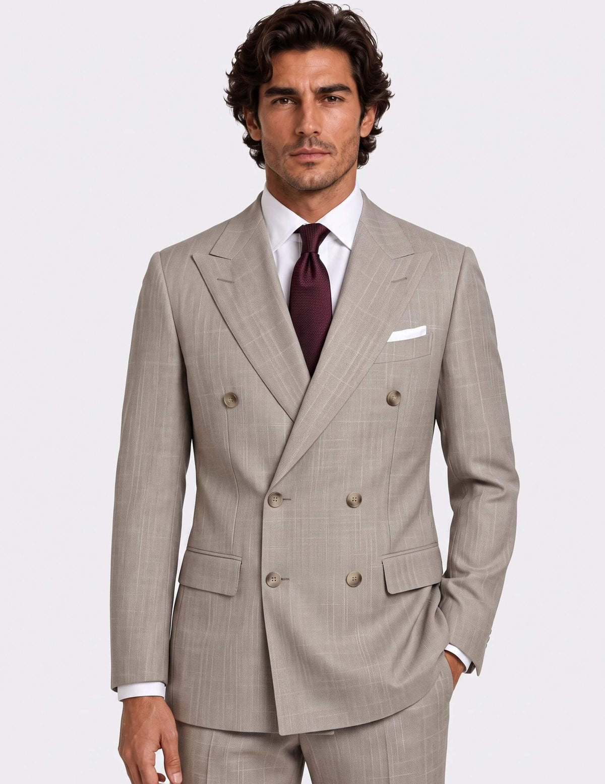 The Lecce Taupe Stripe Double-Breasted Suit