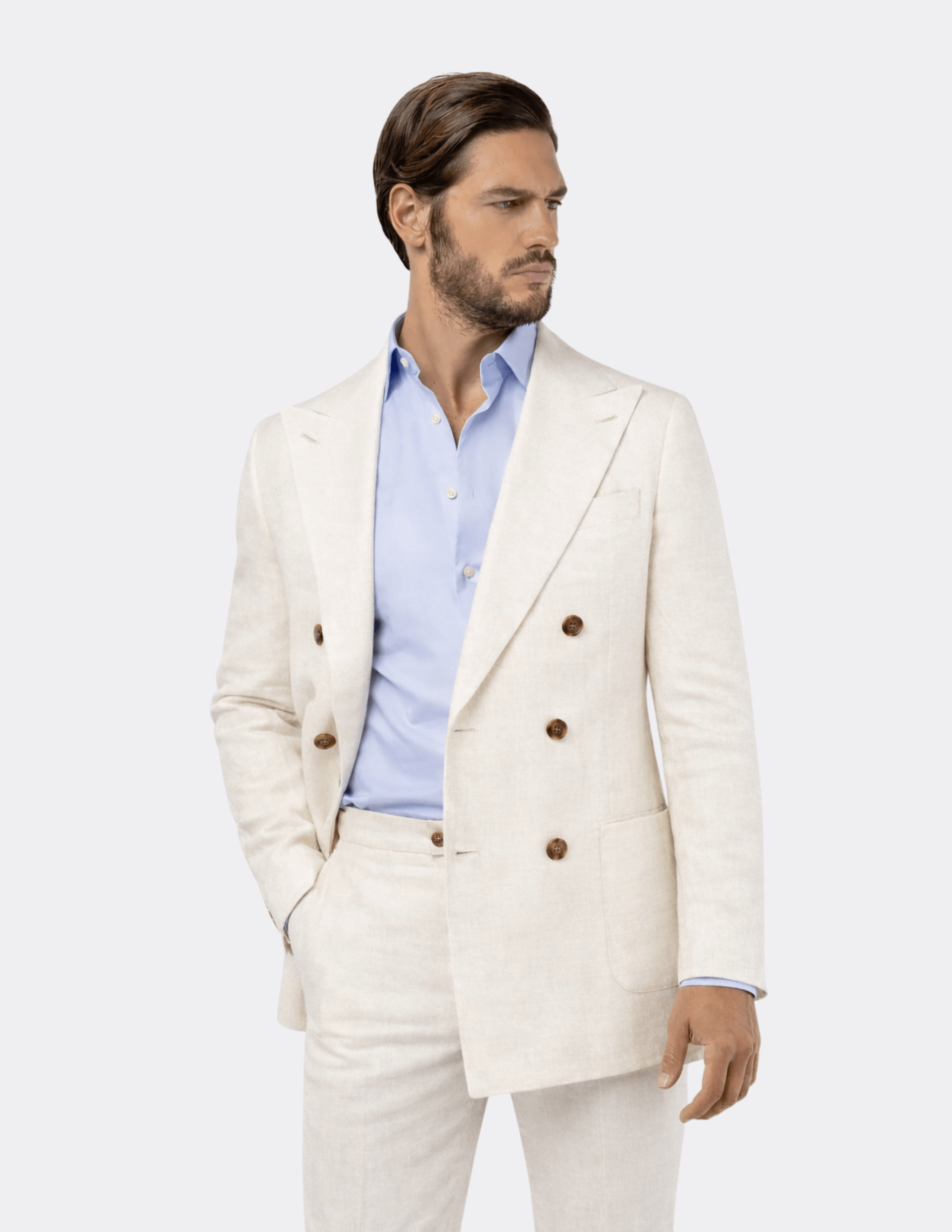 Light Creme Double Breasted Suit - Samir Bachkami