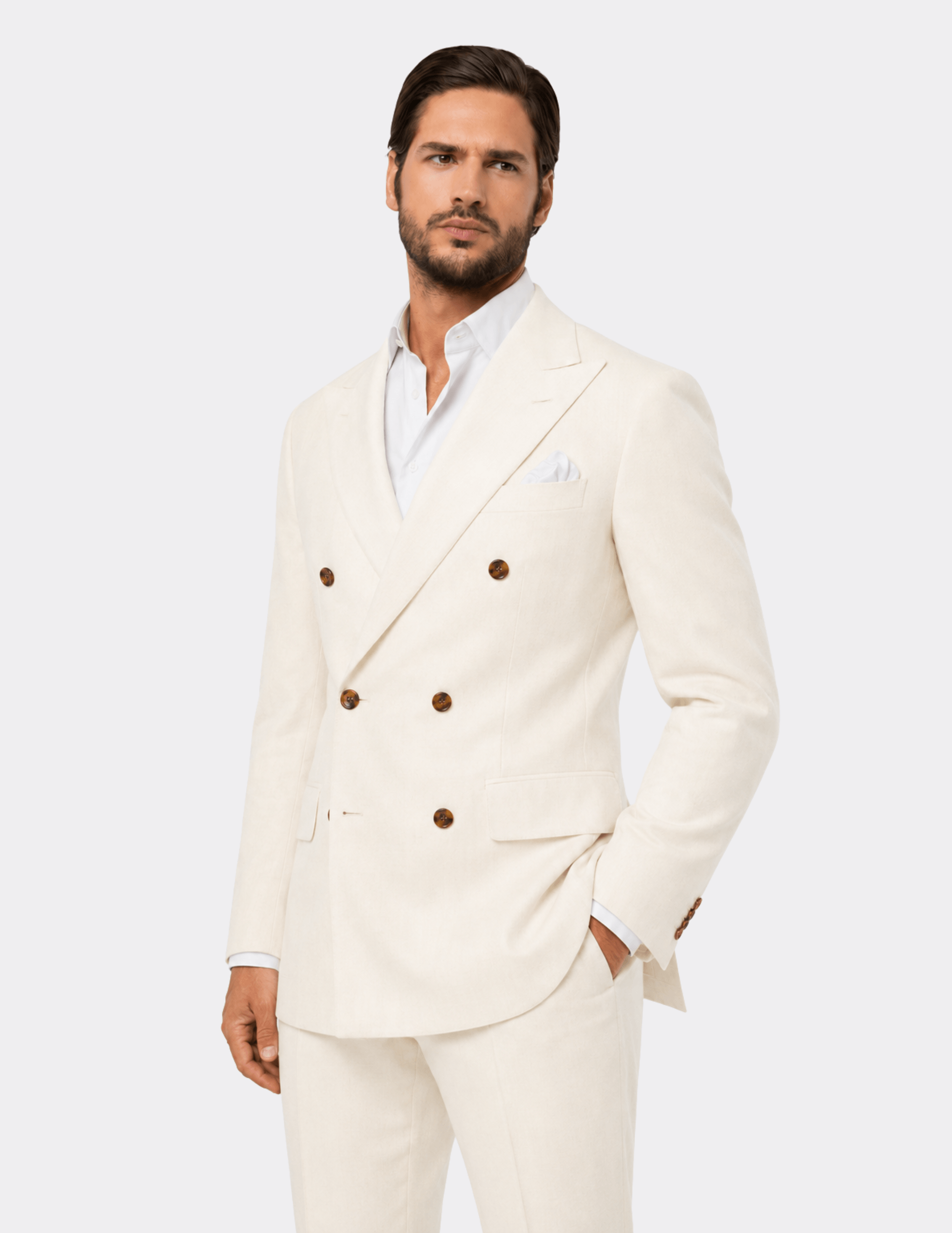 Light Creme Double Breasted Suit - Samir Bachkami