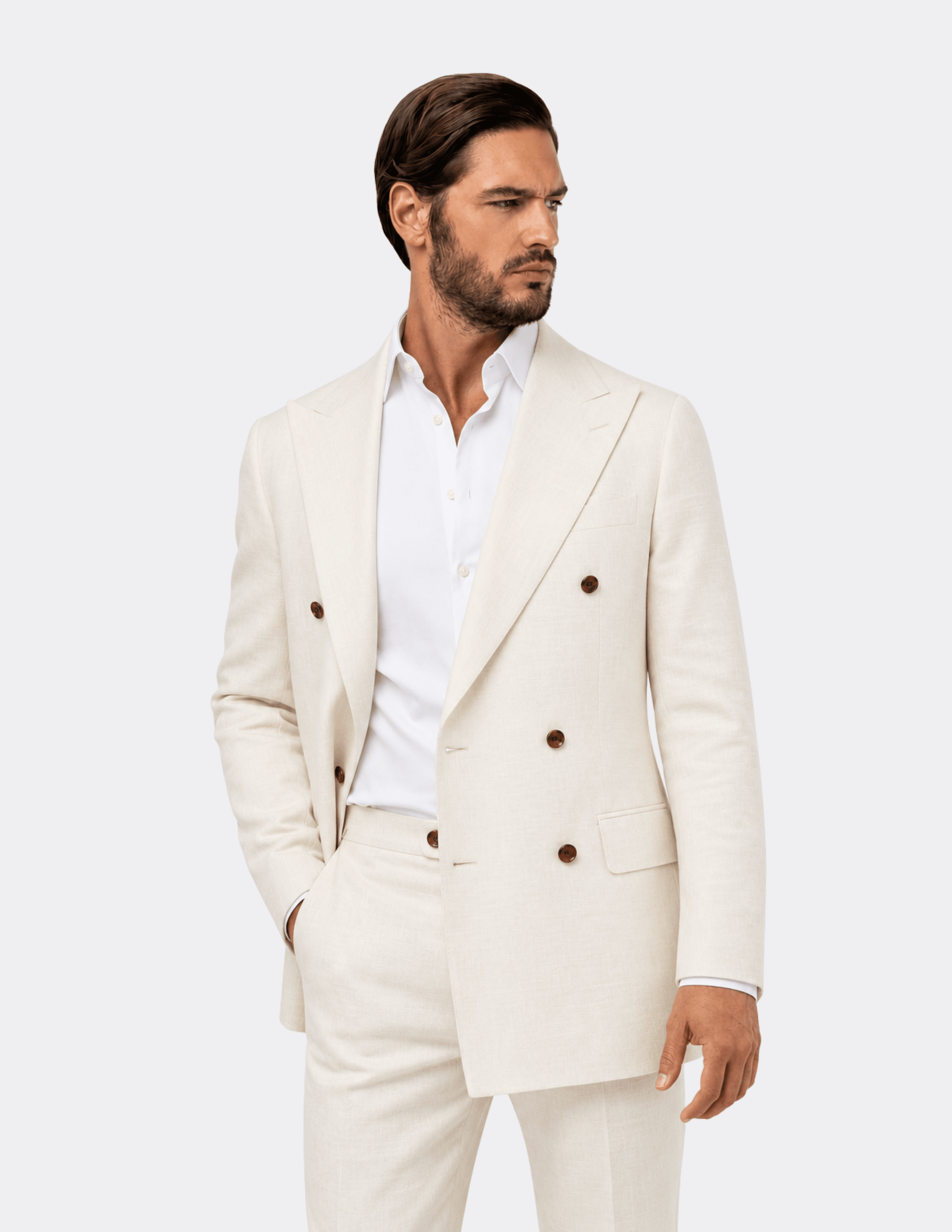 Light Creme Double Breasted Suit - Samir Bachkami
