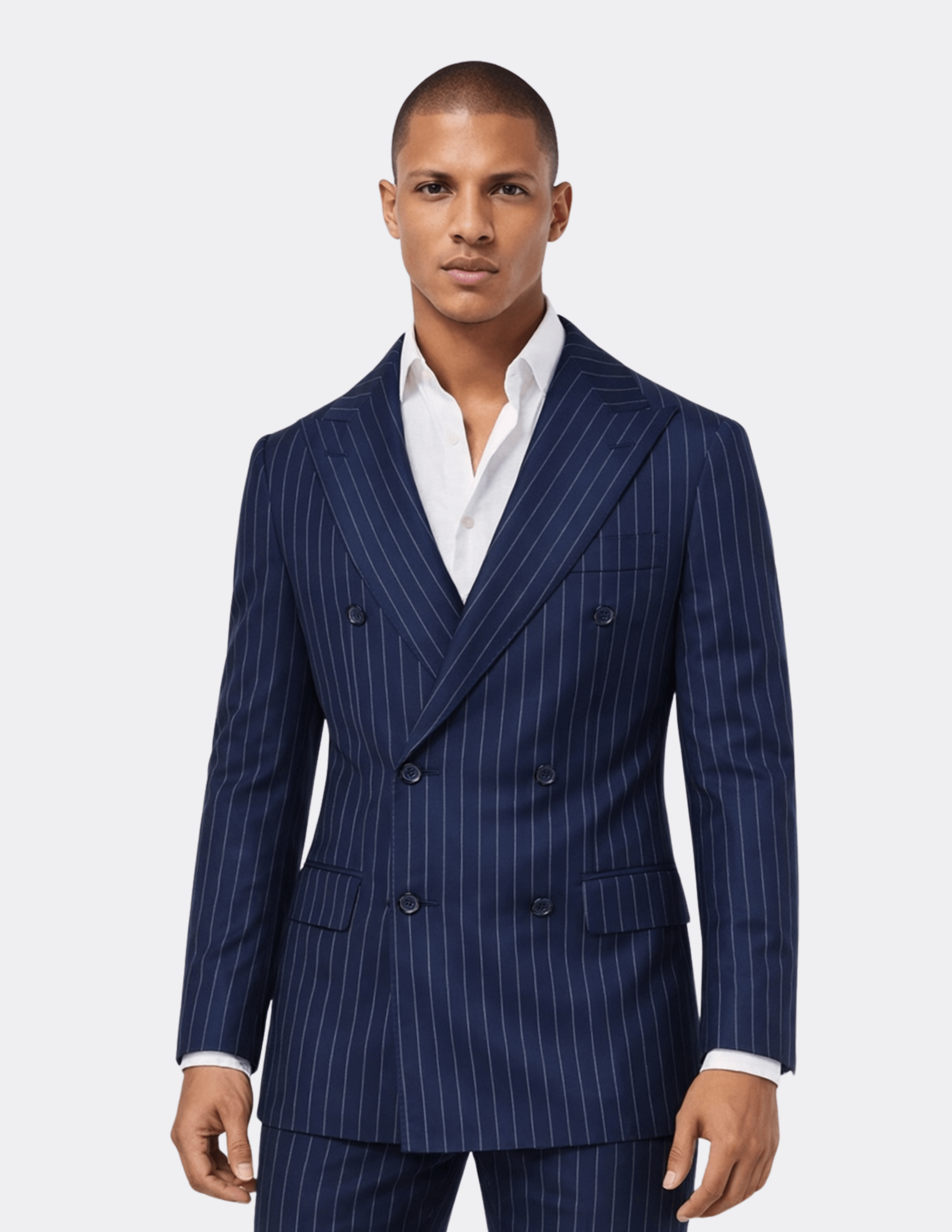 Navy Blue White Stripes Wool Double Breasted Suit - Samir Bachkami