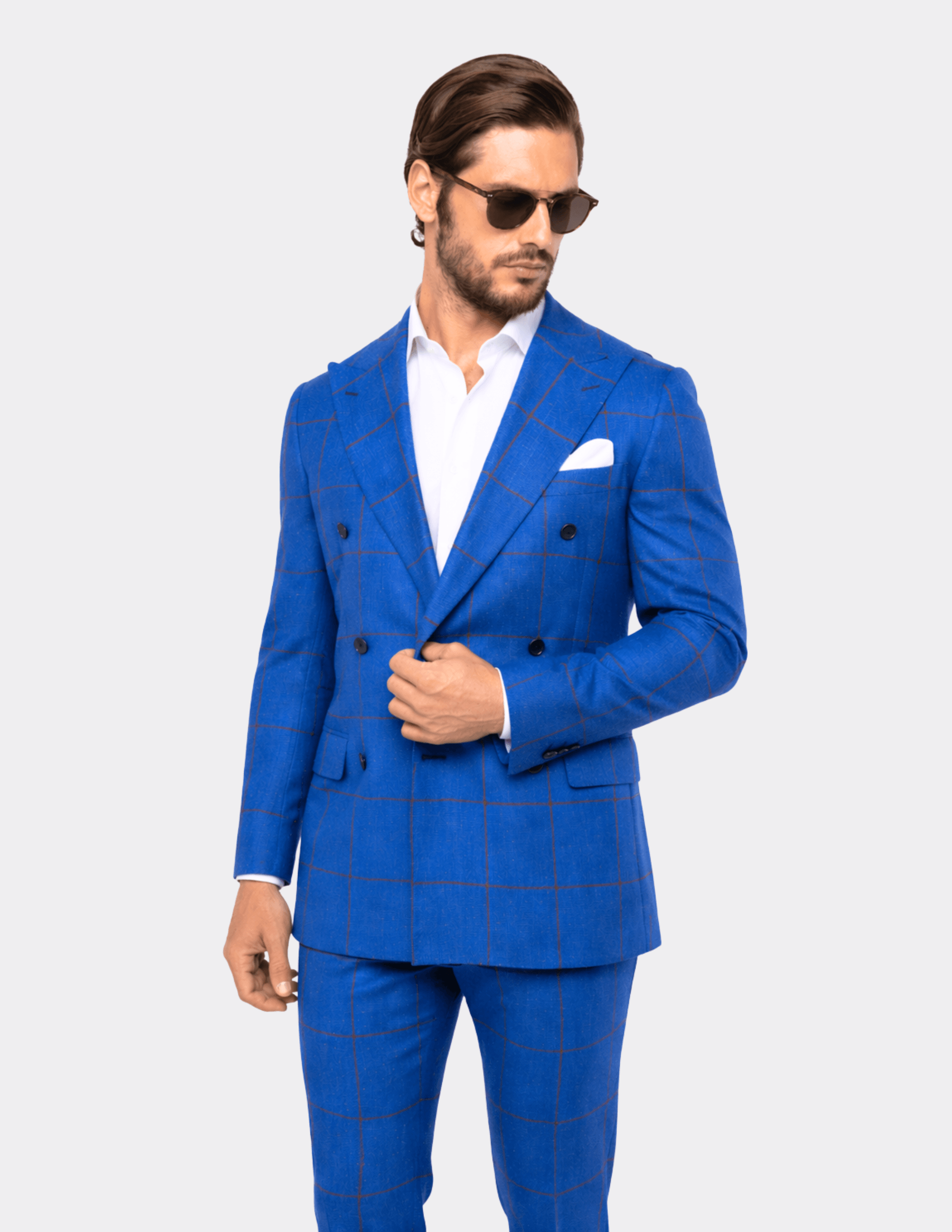 Positano Blue Check Double - Breasted Suit - Samir Bachkami