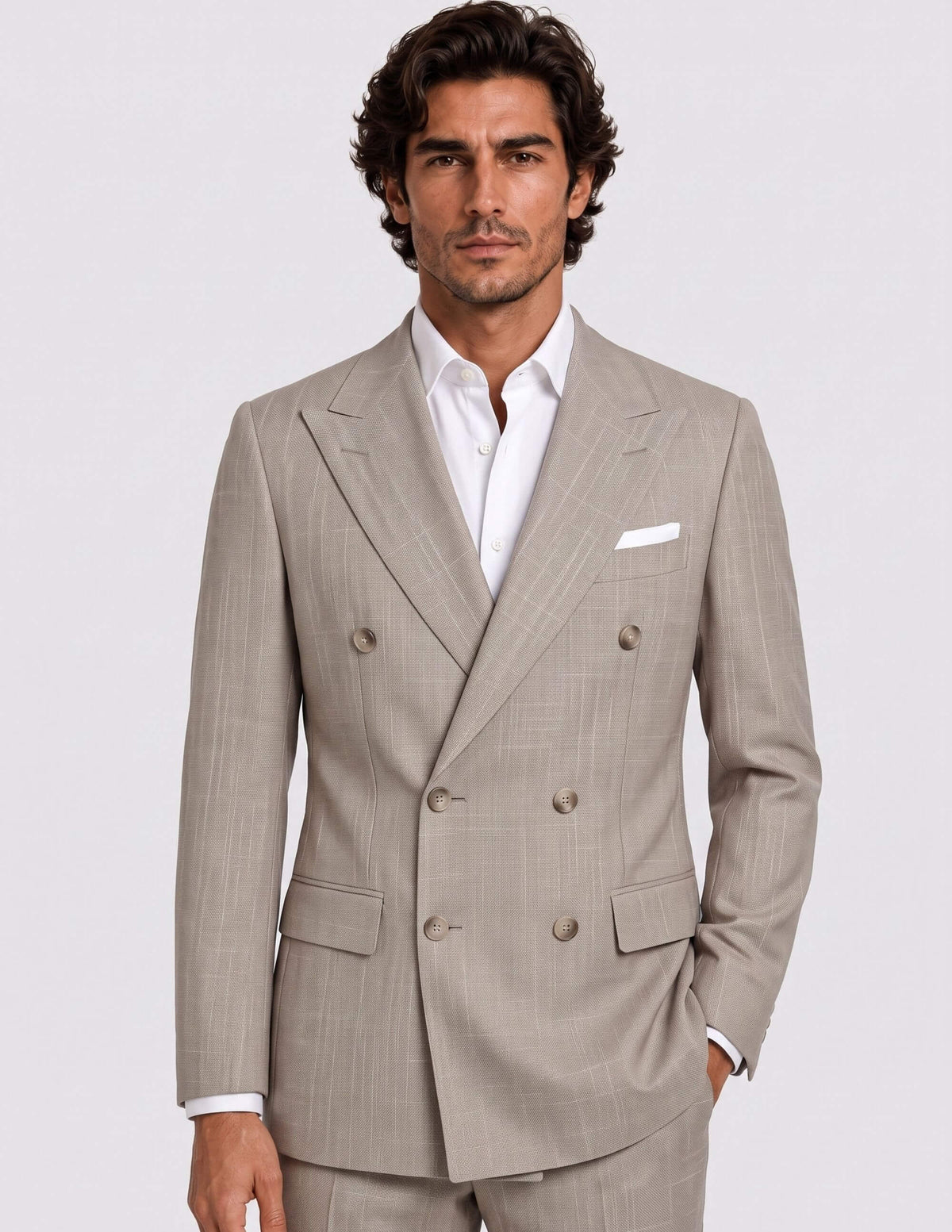 The Lecce Taupe Stripe Double-Breasted Suit - Samir Bachkami