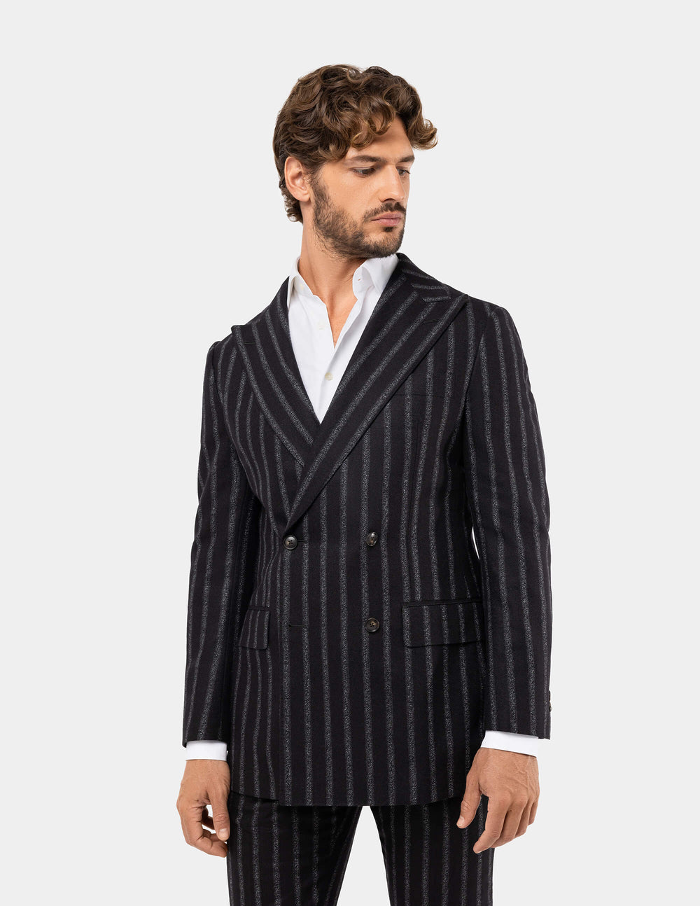 Jet Black & White Pinstripe Double Breasted Suits Comes In 3 Colors main image 0