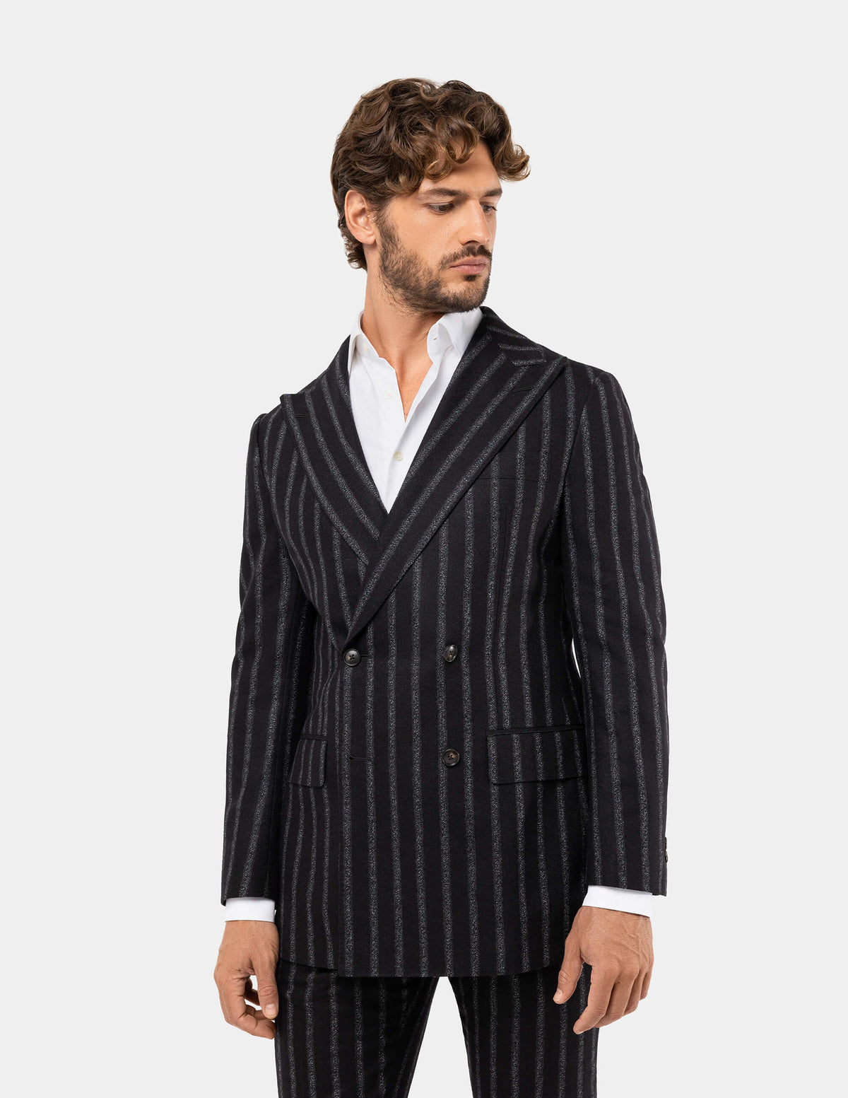 Black White Stripes Double Breasted Suit