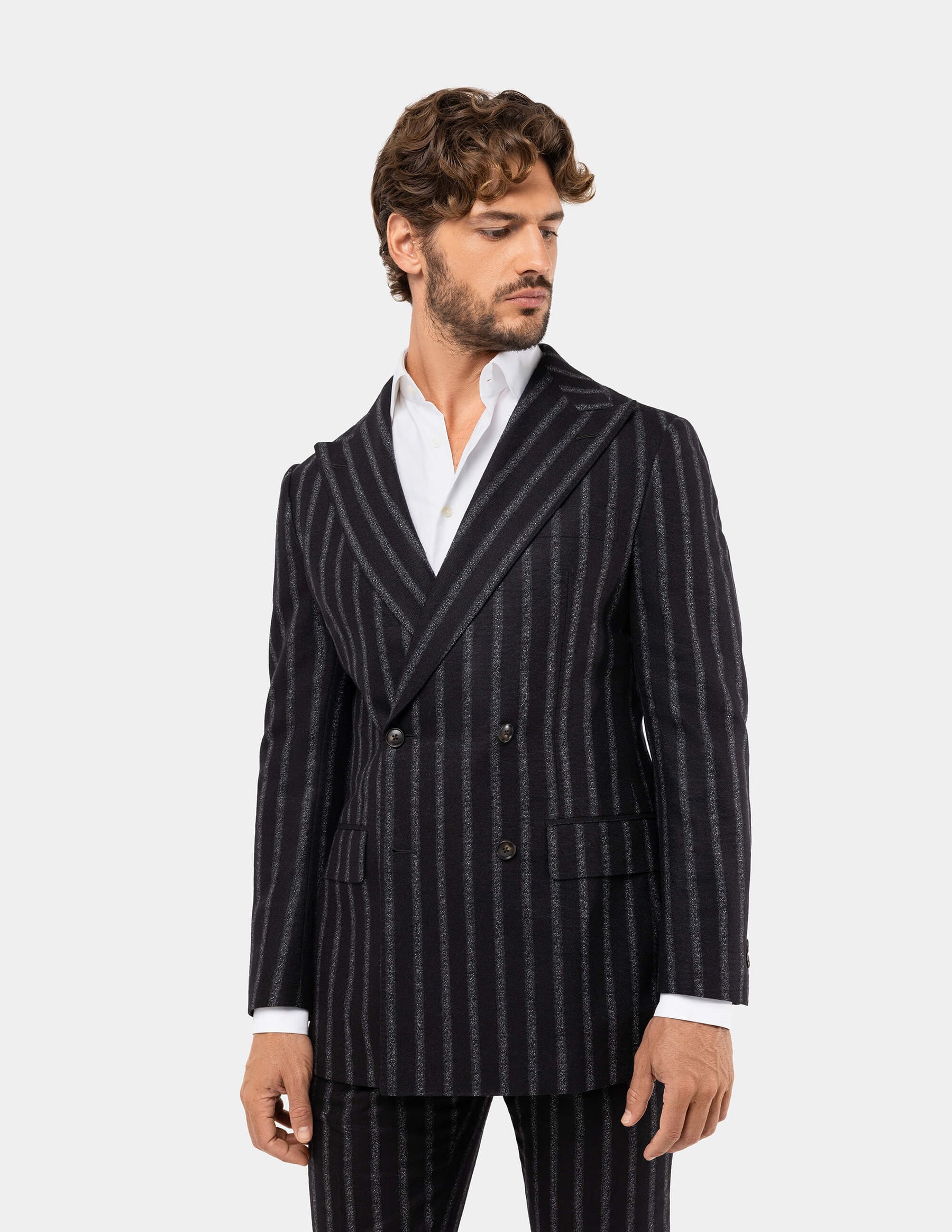 White Stripe 2 Buttons With Vest Jet Liquid Black Suit main image 0