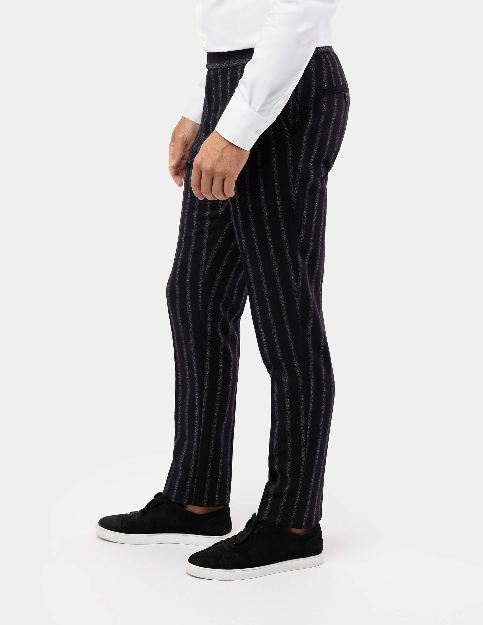 Black White Stripes Wool Trousers - Samir Bachkami