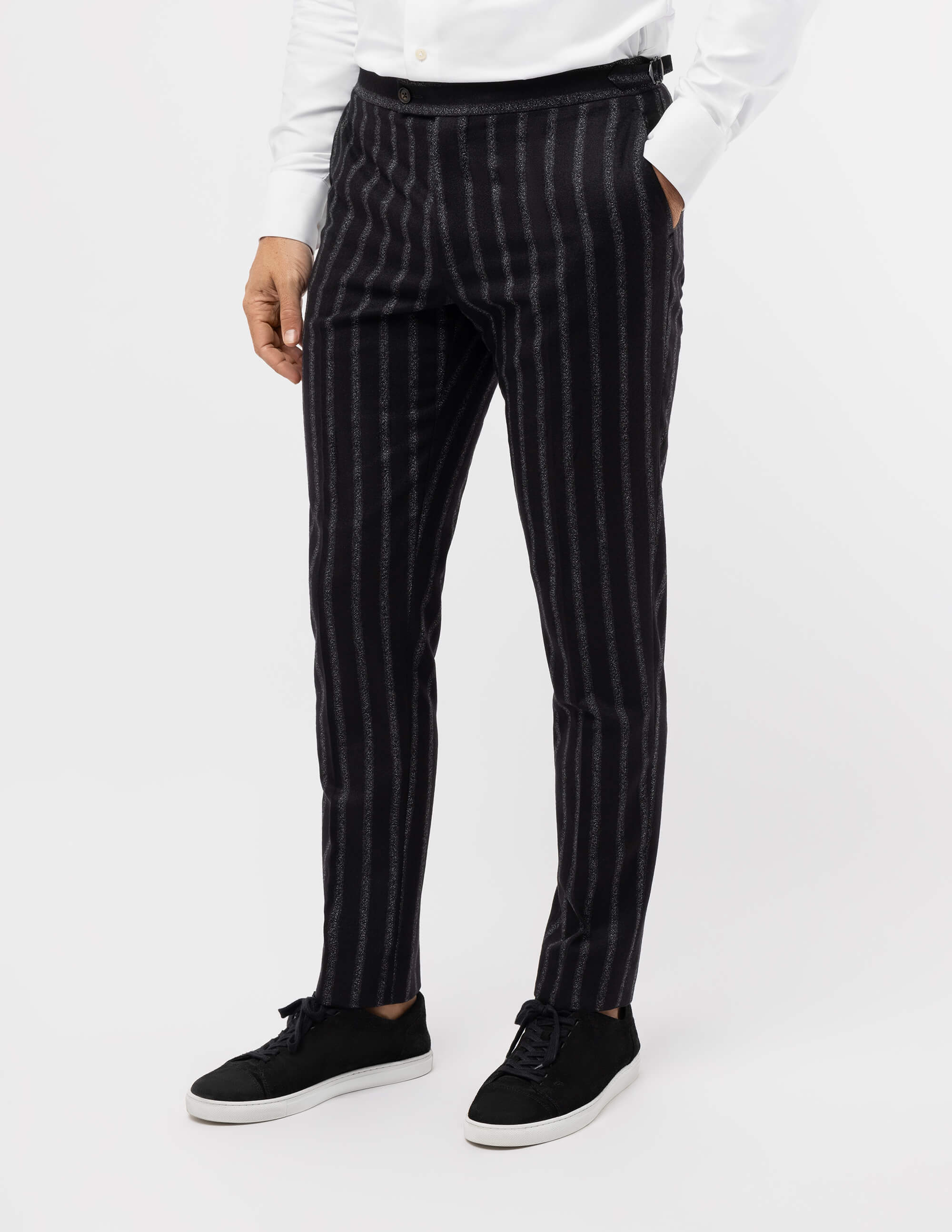 Black White Stripes Wool Trousers - Samir Bachkami