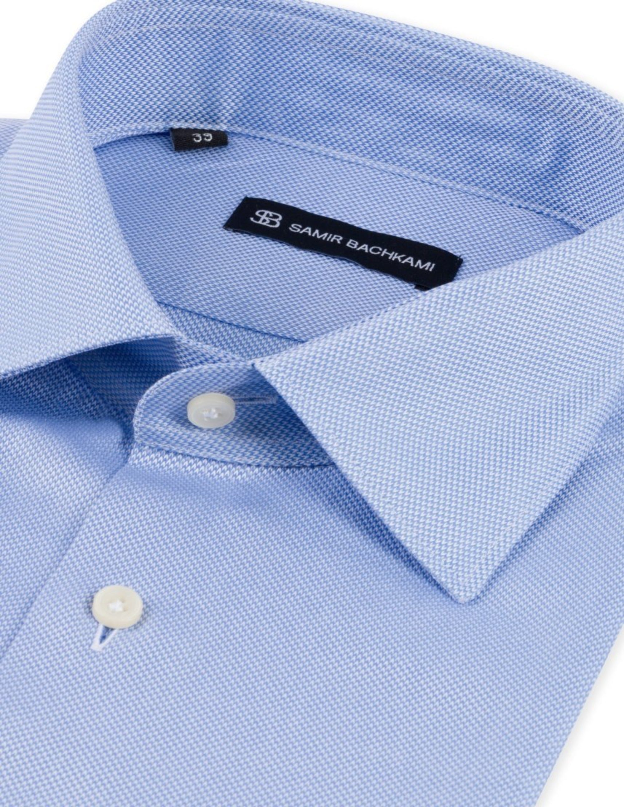 Blue Textured Slim Fit Shirt - Samir Bachkami