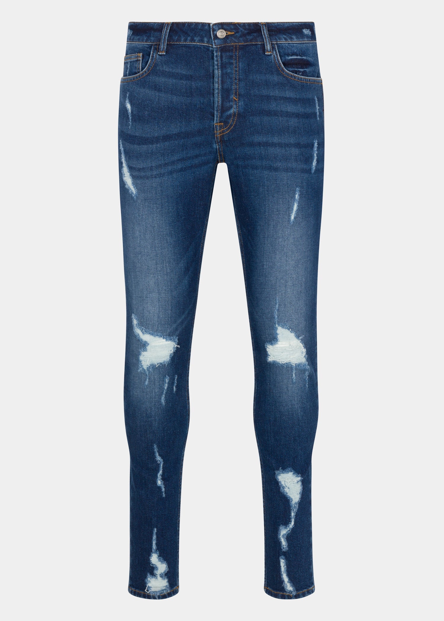 Dark Blue Distressed Slim Fit Jeans - Samir Bachkami