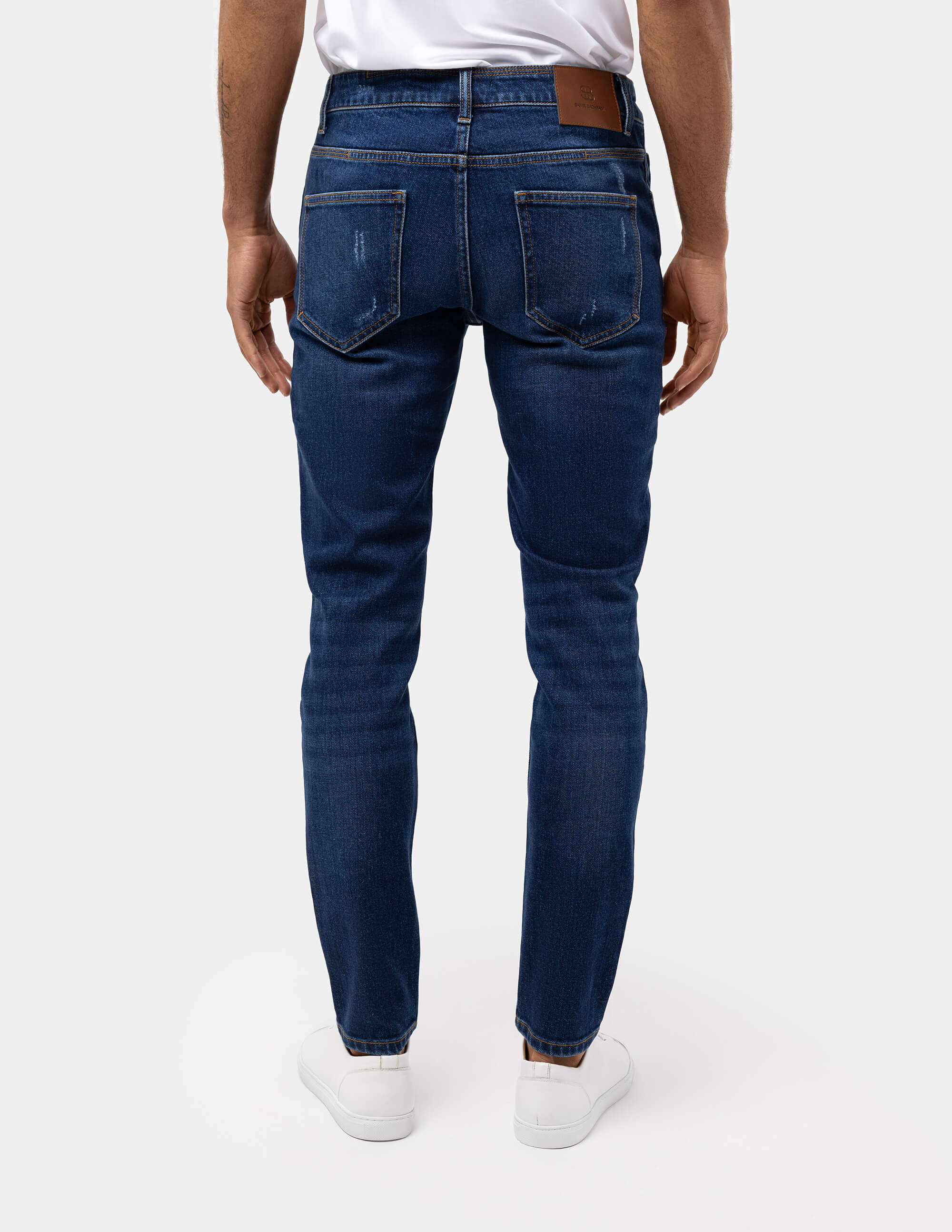 Dark Blue Distressed Slim Fit Jeans - Samir Bachkami