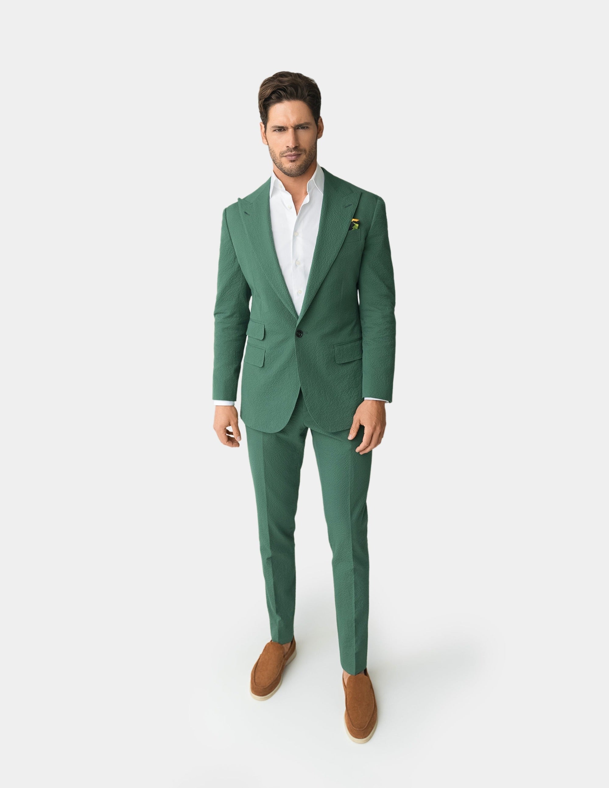 Green Seersucker Single Breasted Suit - Samir Bachkami