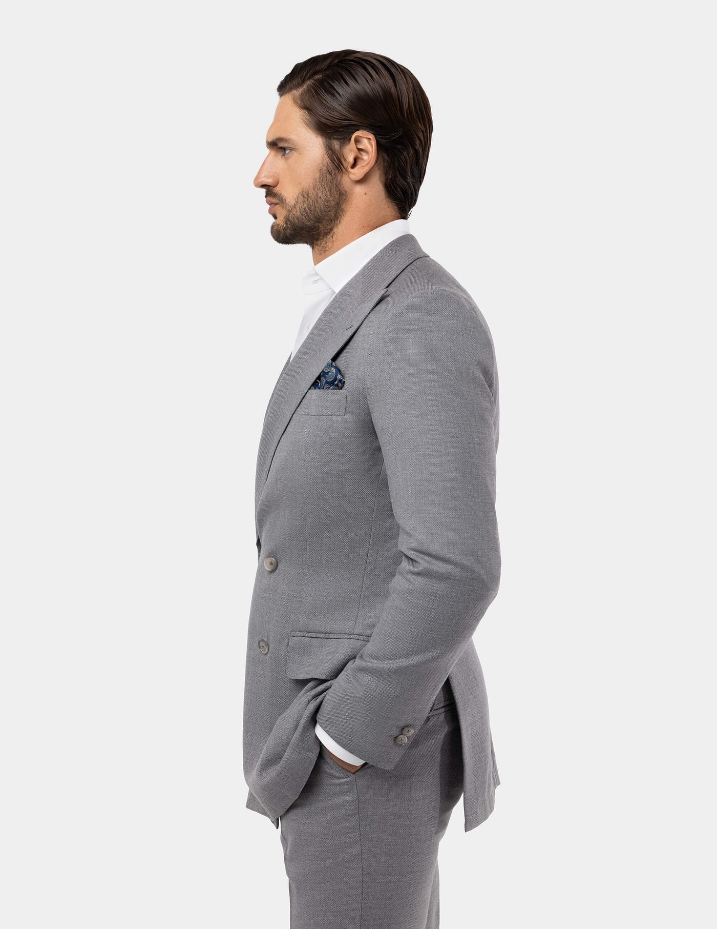 Regular Fit Double Breasted 2 Piece Suit with Flexible Elastic Waistband Heather Gray F-DC900