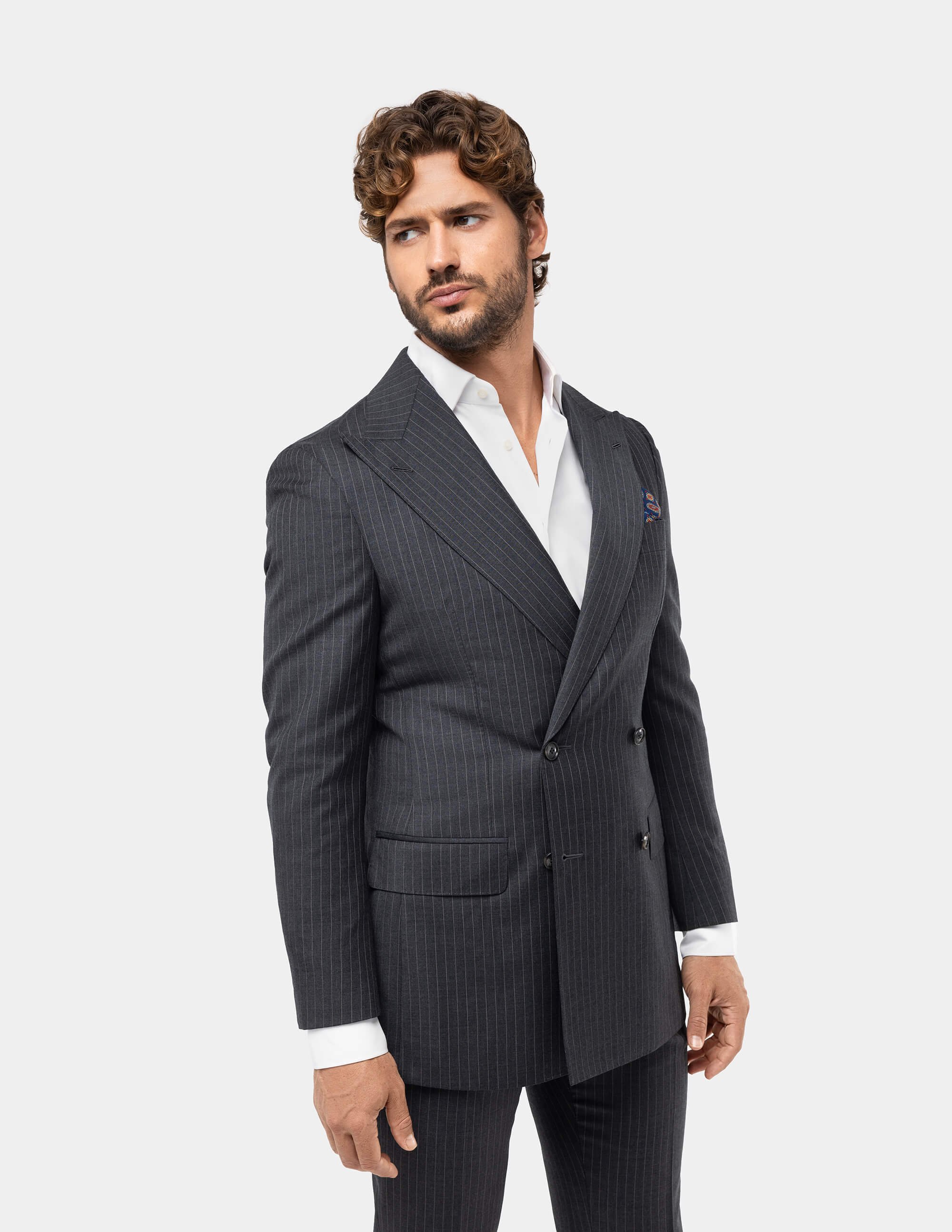 Grey White Stripes Wool Double Breasted Suit - Samir Bachkami